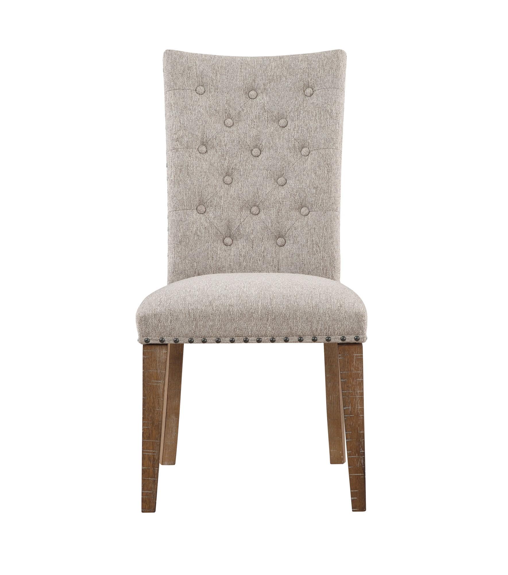 Oatmeal Upholstered Button Tufted Side Chair with Wood Legs