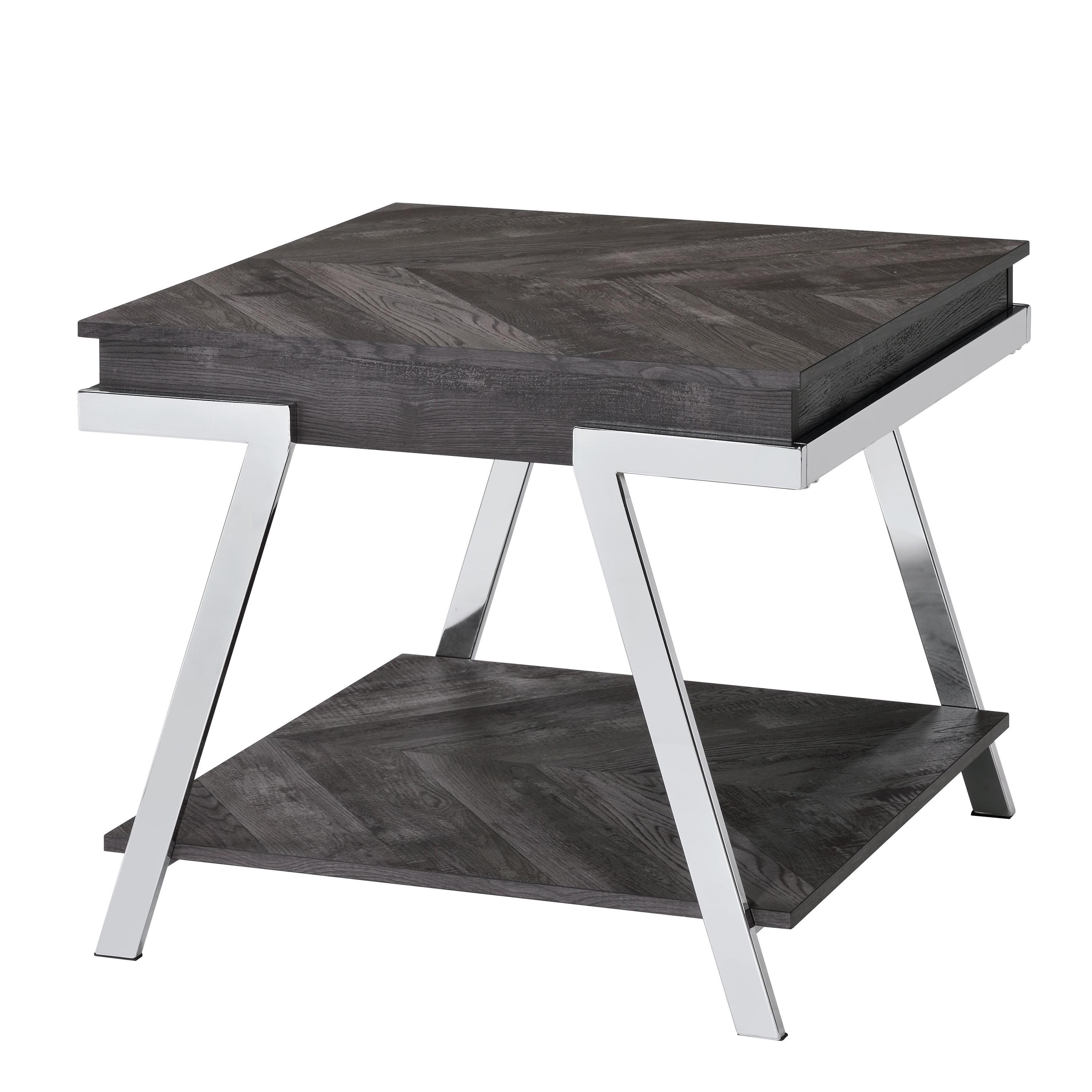 Roma Contemporary Dark Gray Wood & Chrome Rectangular End Table