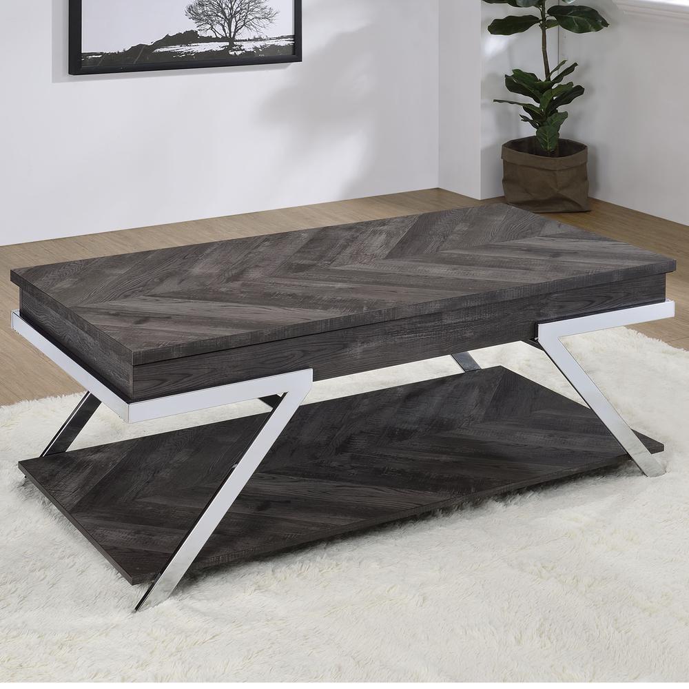 Contemporary Chrome & Dark Gray Rectangular Lift-Top Coffee Table