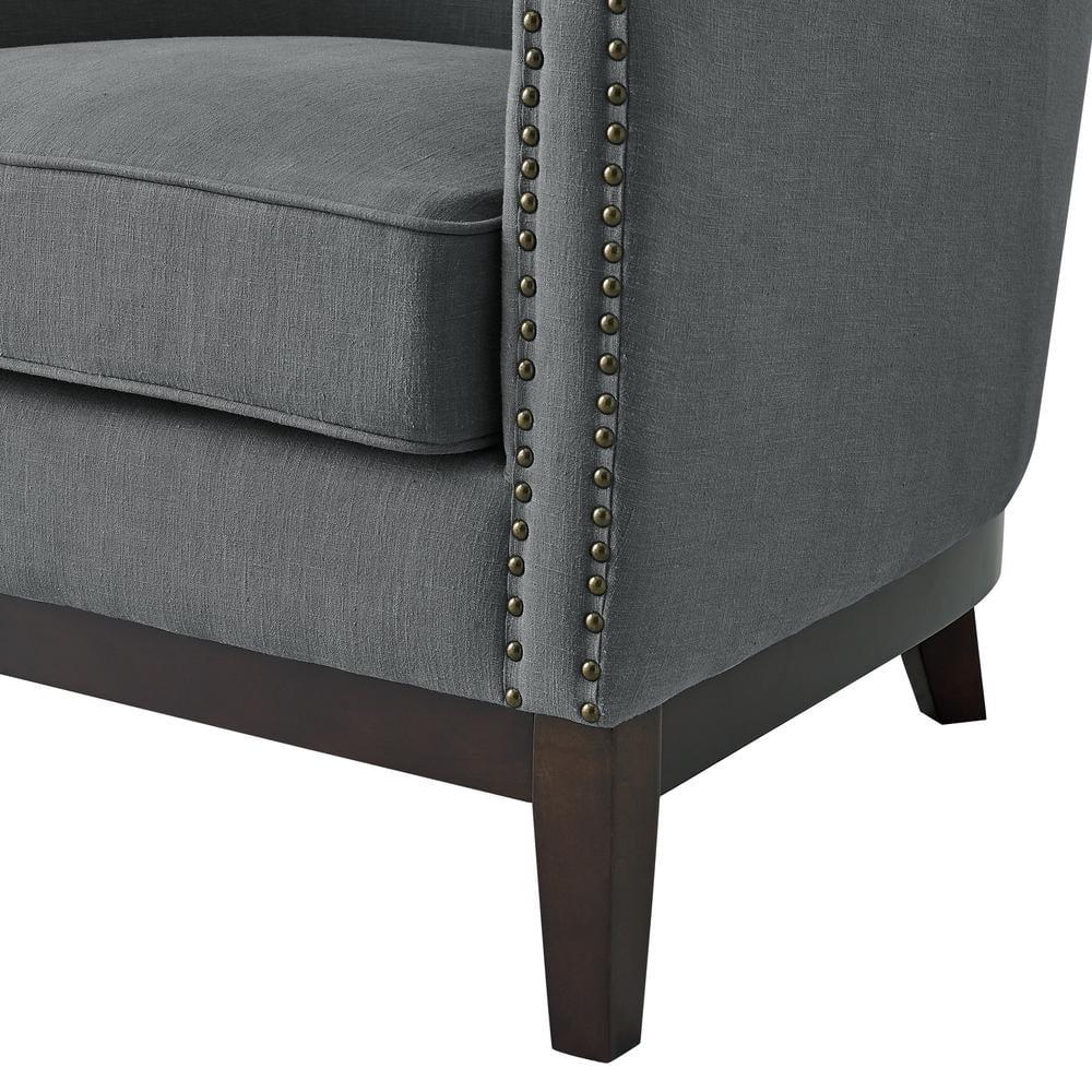 Roswell Contemporary Gray Linen Accent Chair with Brass Nailhead