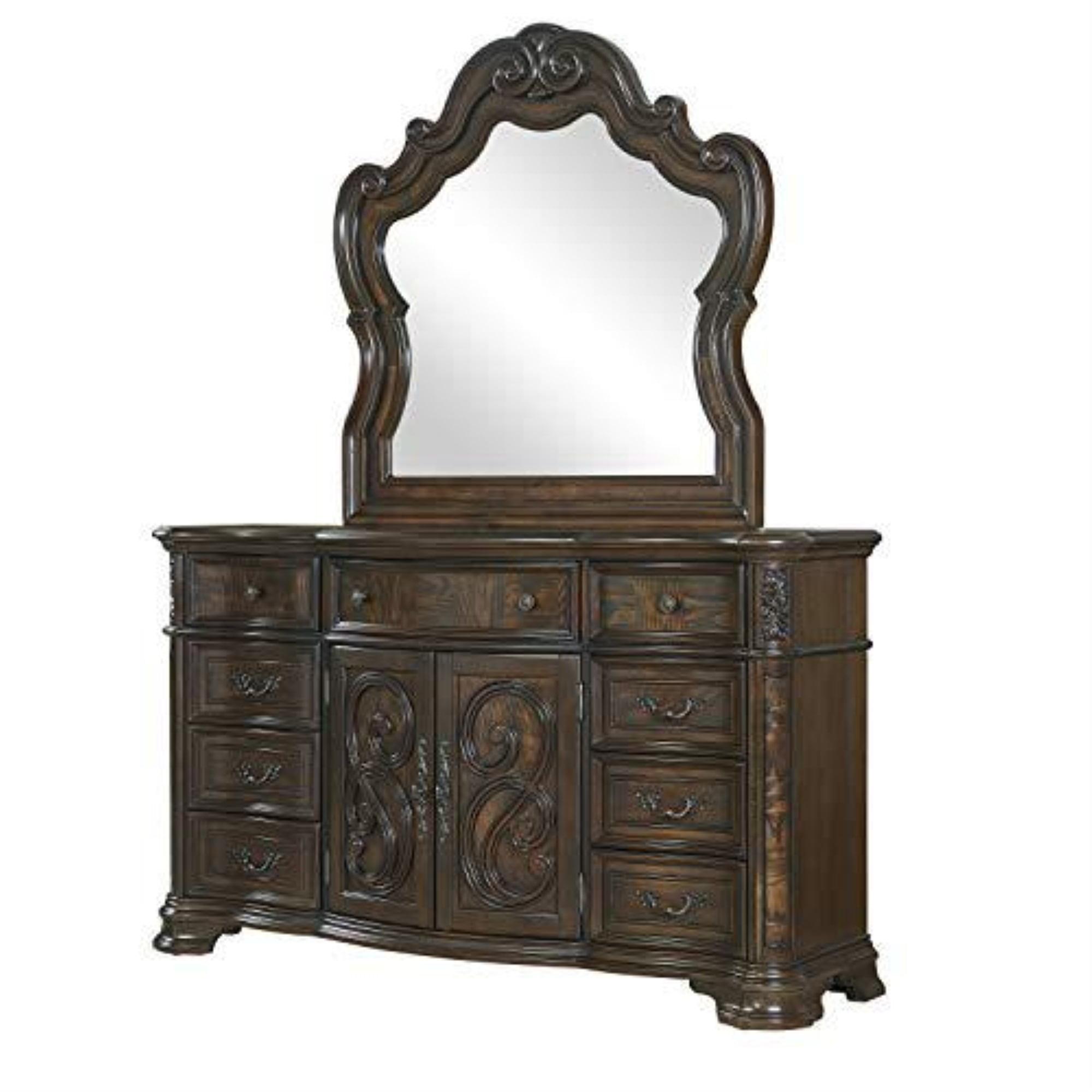 Traditional Brown Cherry Dresser with Mirror and Felt Lined Drawers