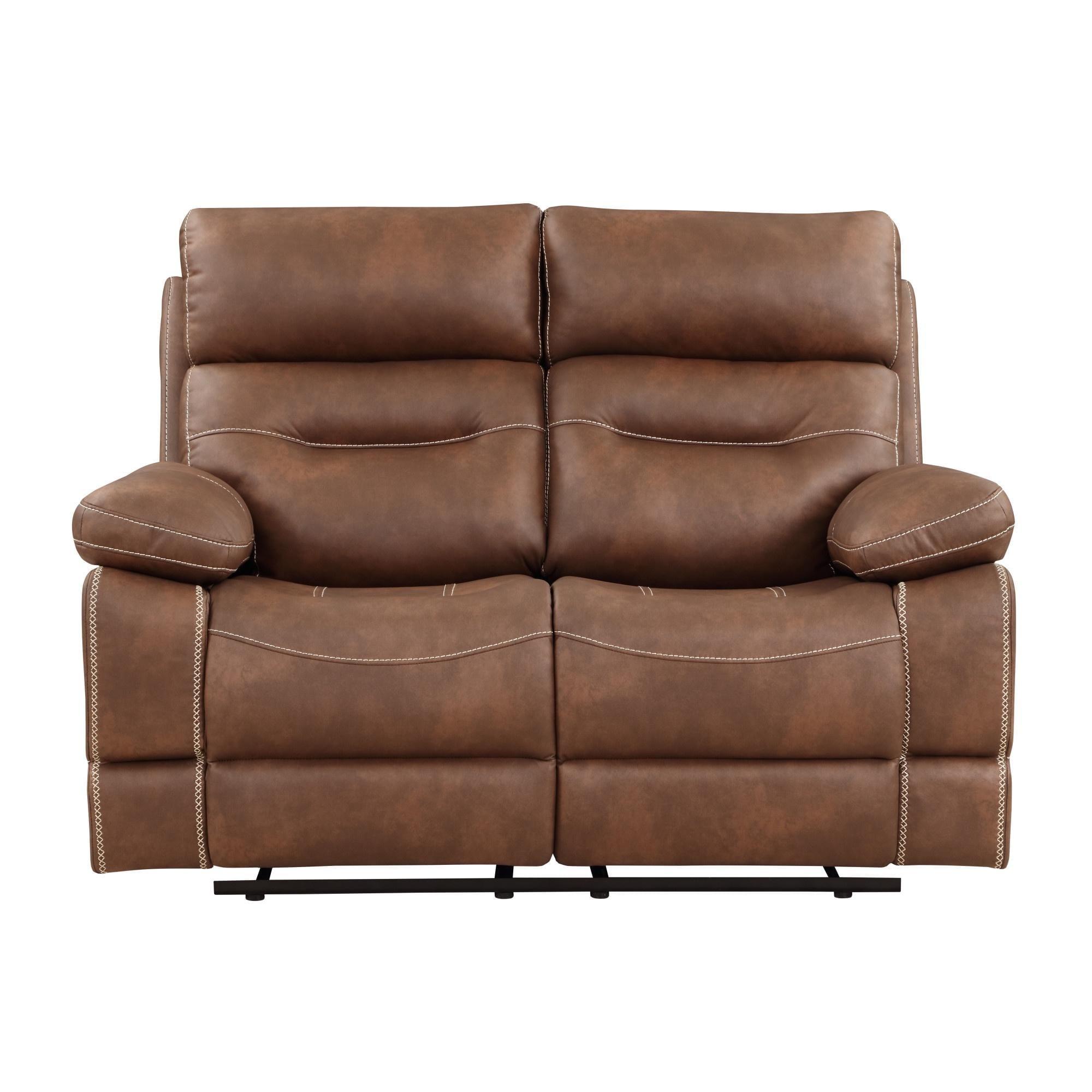 Rudger Dark Brown Microsuede Reclining Loveseat with Pillow-top Arms