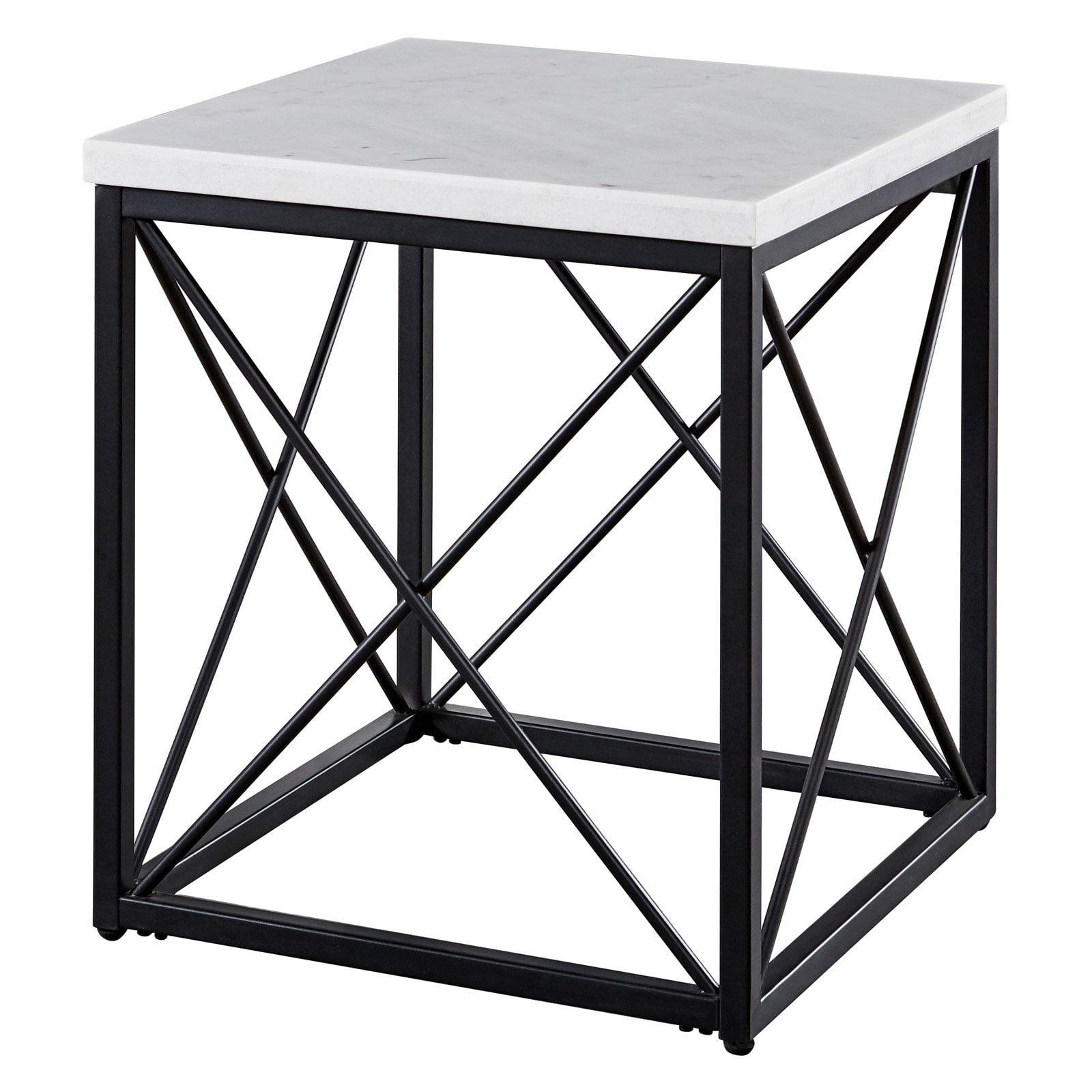 Skyler 26.5'' White Marble Top Square End Table with Black Iron Base