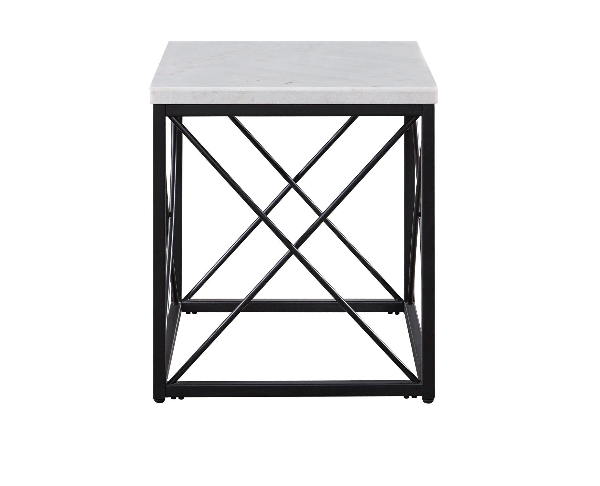 Skyler Marble Top Square End Table White/Black - Steve Silver Co.: Modern Living Room Accent, X-Stretchers, No Tools Assembly