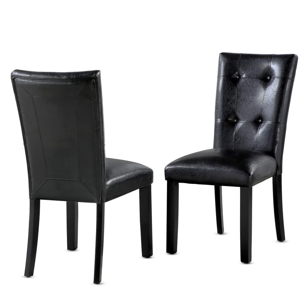 Black Faux Leather Upholstered Parsons Side Chair Set