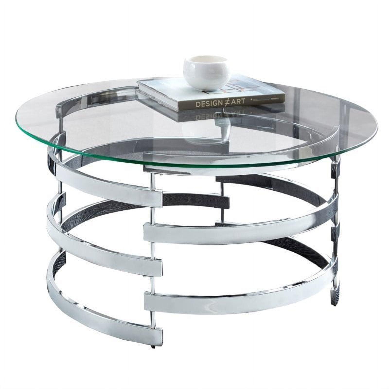Elegant 38" Round Chrome and Glass Modern Cocktail Table