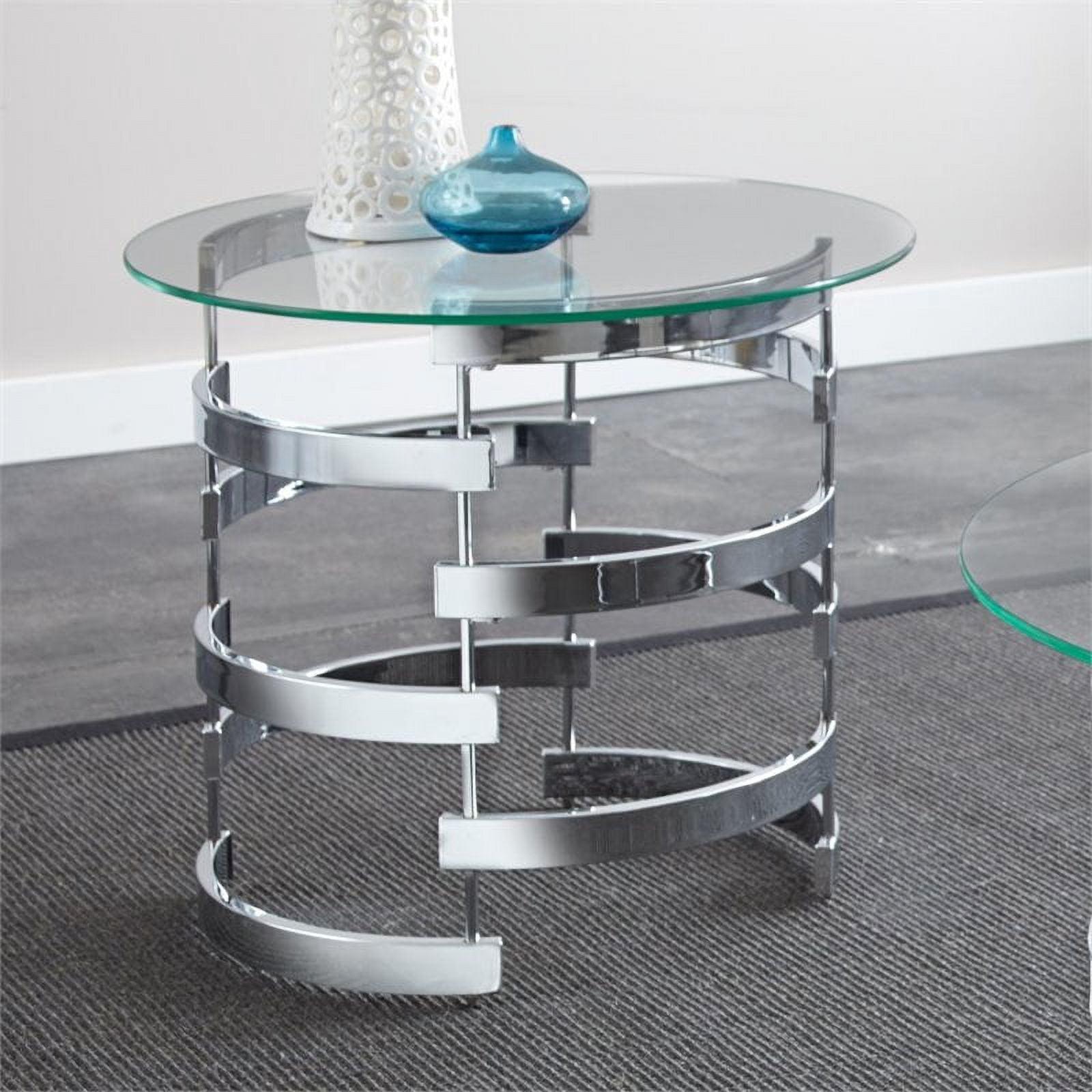 23'' Sleek Chrome & Tinted Glass Round End Table