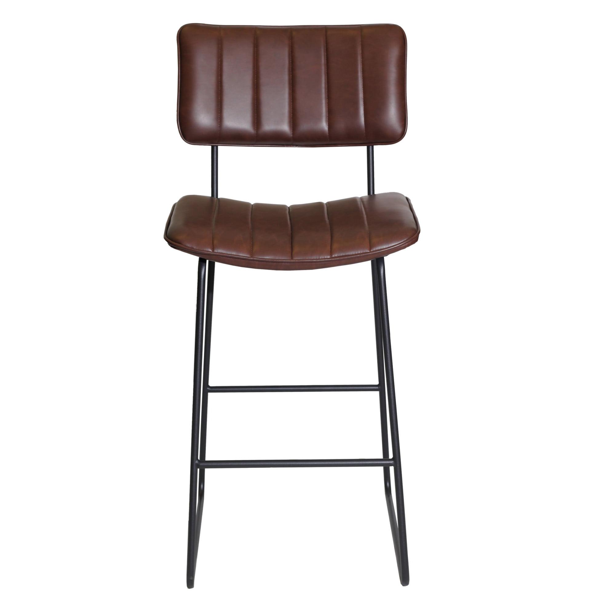 Tribeca Mid-Century Modern Brown Faux Leather 43" Bar Stool