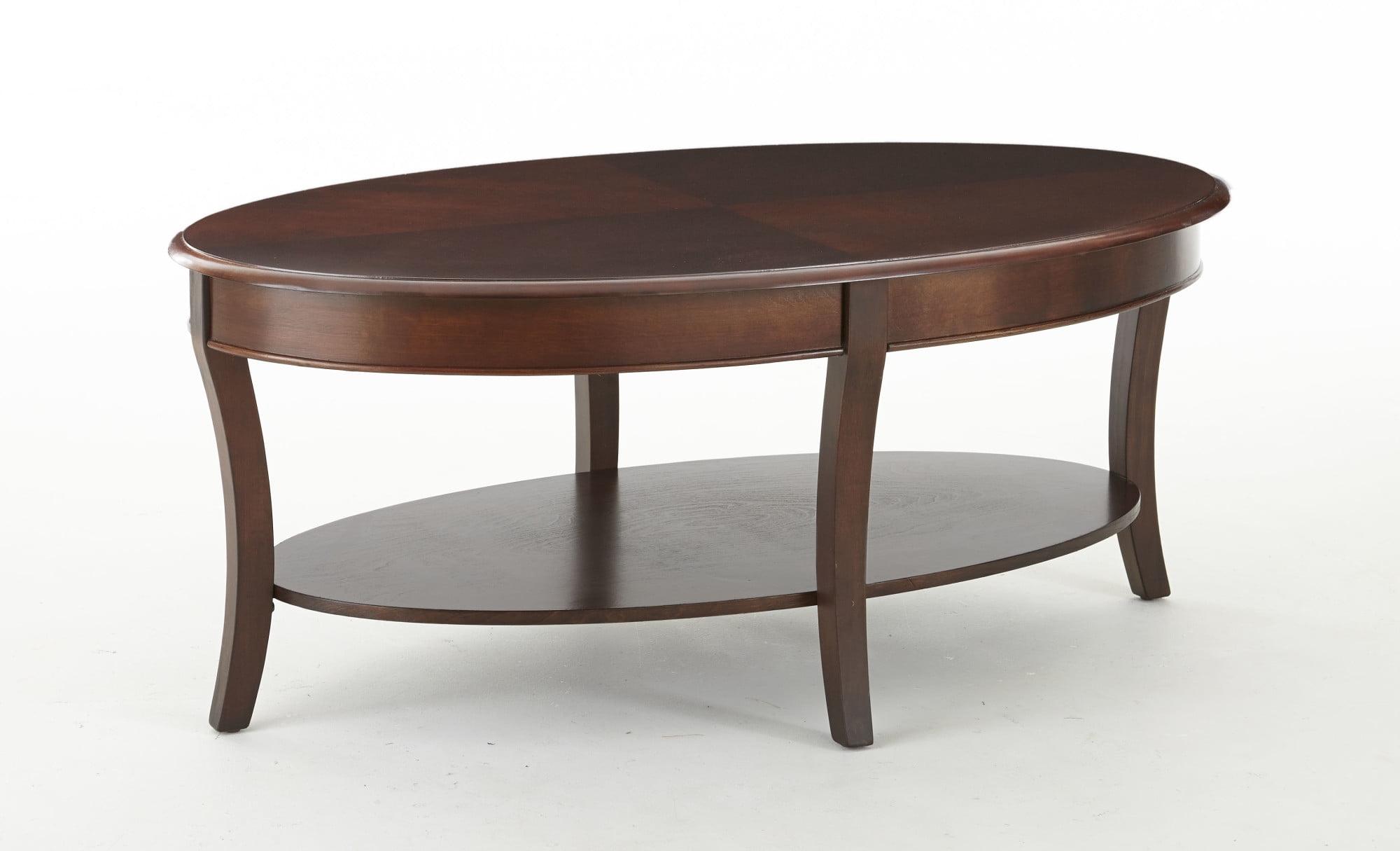 Troy 48" Brown Wood Oval Coffee Table with Shelf