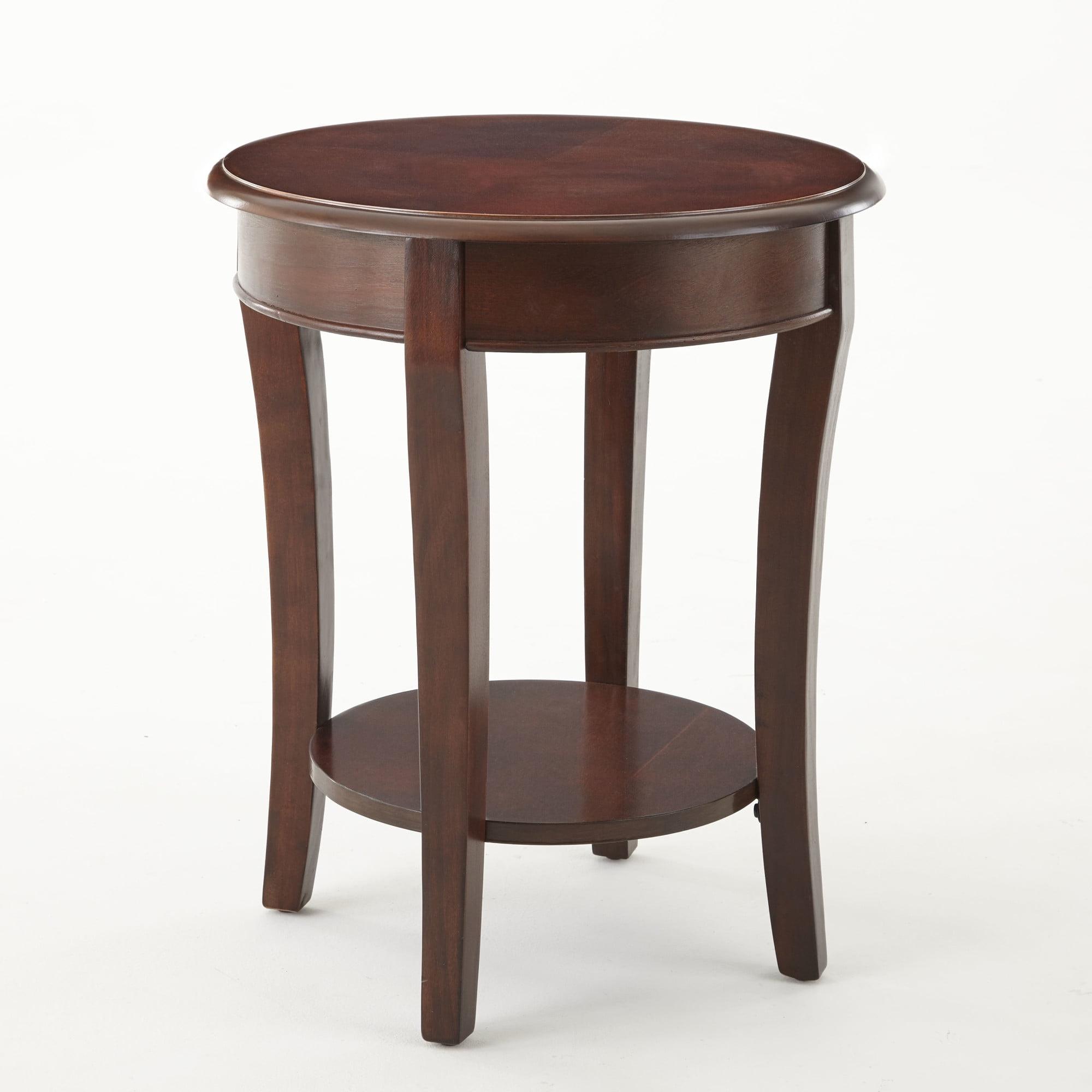 Cherry Brown Round Wood and Metal End Table