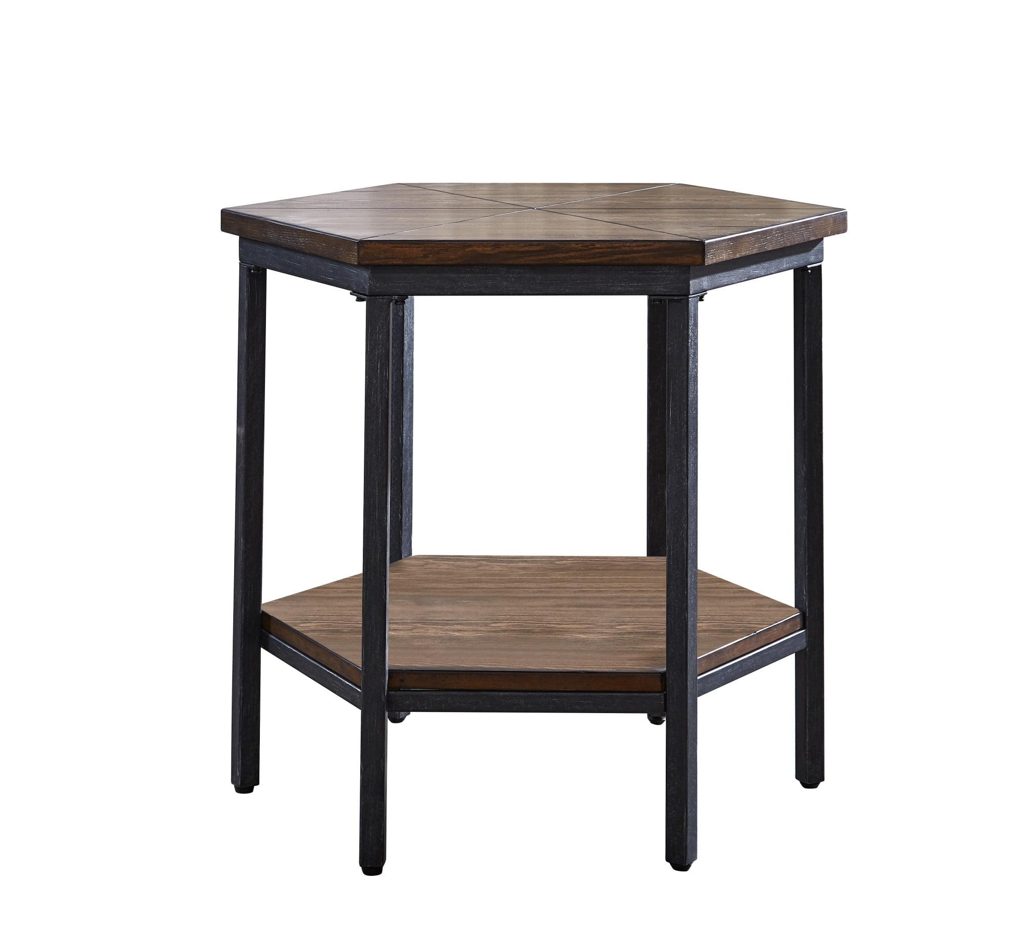 Ultimo Hexagon End Table Metal Brown - Steve Silver Co.: Adjustable Height, Wood Top, Dry Dust Care