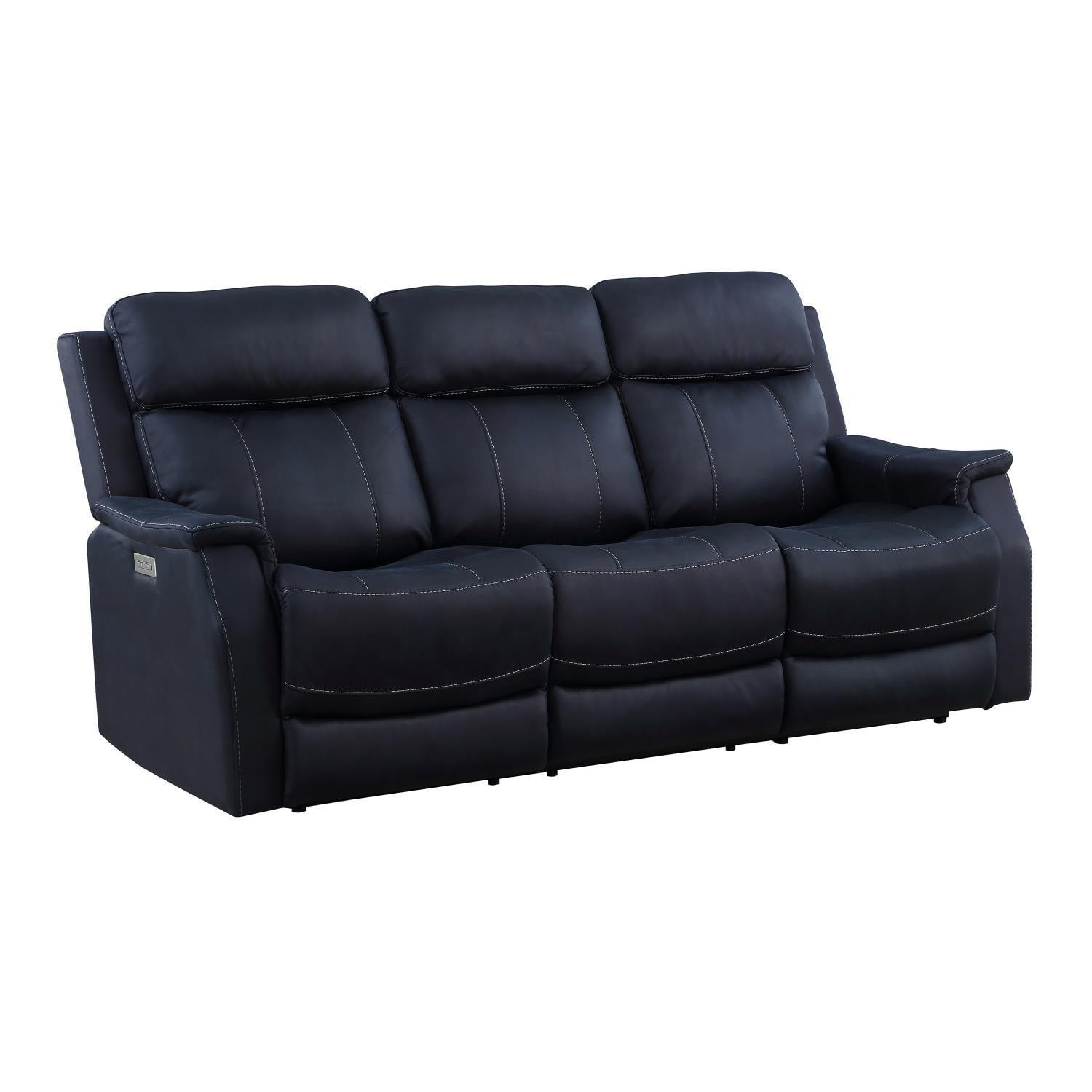 Ocean Blue Contemporary Power Reclining Sofa with Cup Holders