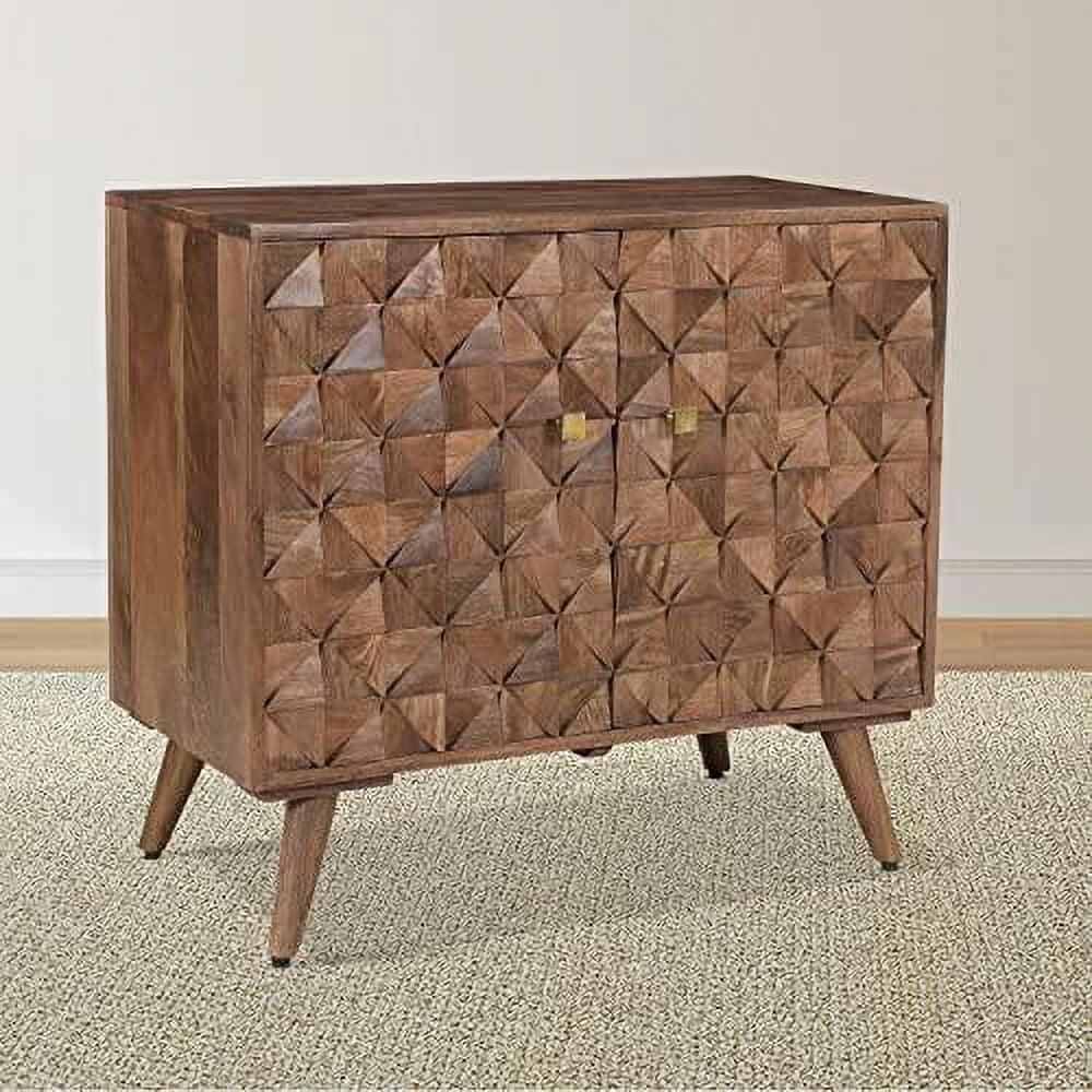 Veneto Accent Cabinet Walnut - Steve Silver Co.: Mid-Century, Gold Hardware, Hand-Carved, Fixed Shelf