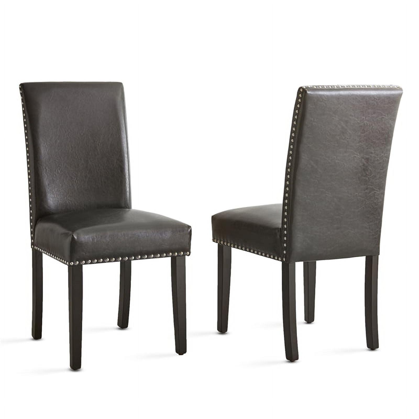 Sleek Black Faux Leather Parsons Side Chair with Nailhead Trim, Set of 2