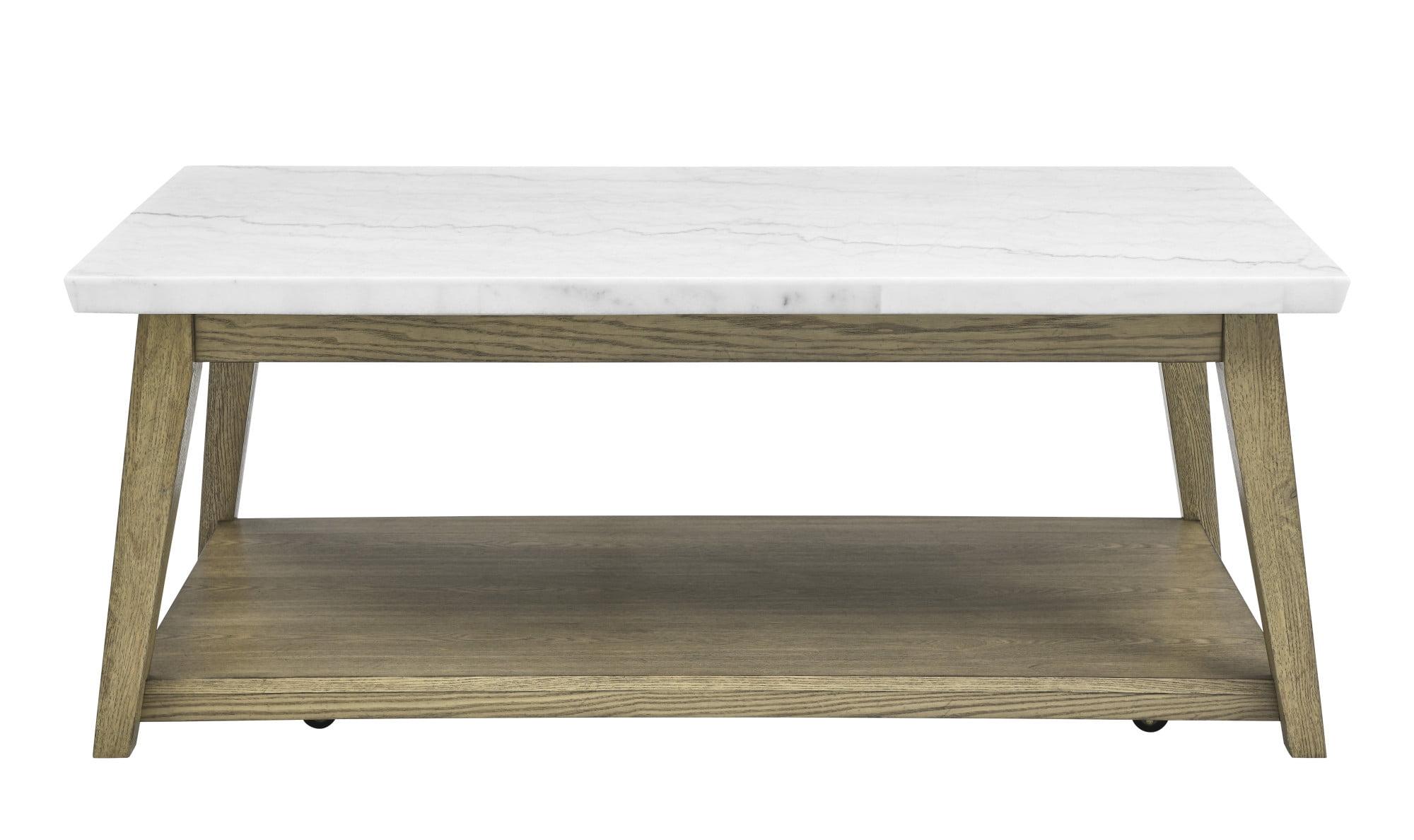Steve Silver Vida Mid-Century Modern Genuine Marble Coffee Table with Casters, Blonde