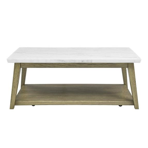 Steve Silver Vida Mid-Century Modern Genuine Marble Coffee Table with Casters, Blonde