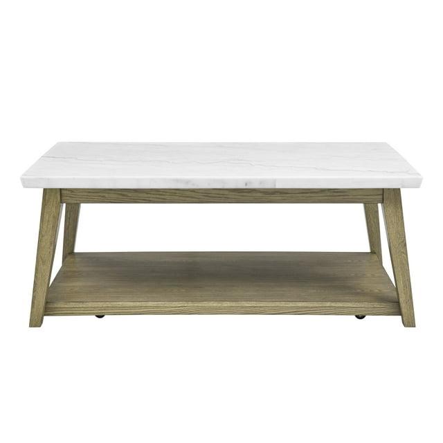 Steve Silver Vida Mid-Century Modern Genuine Marble Coffee Table with Casters, Blonde