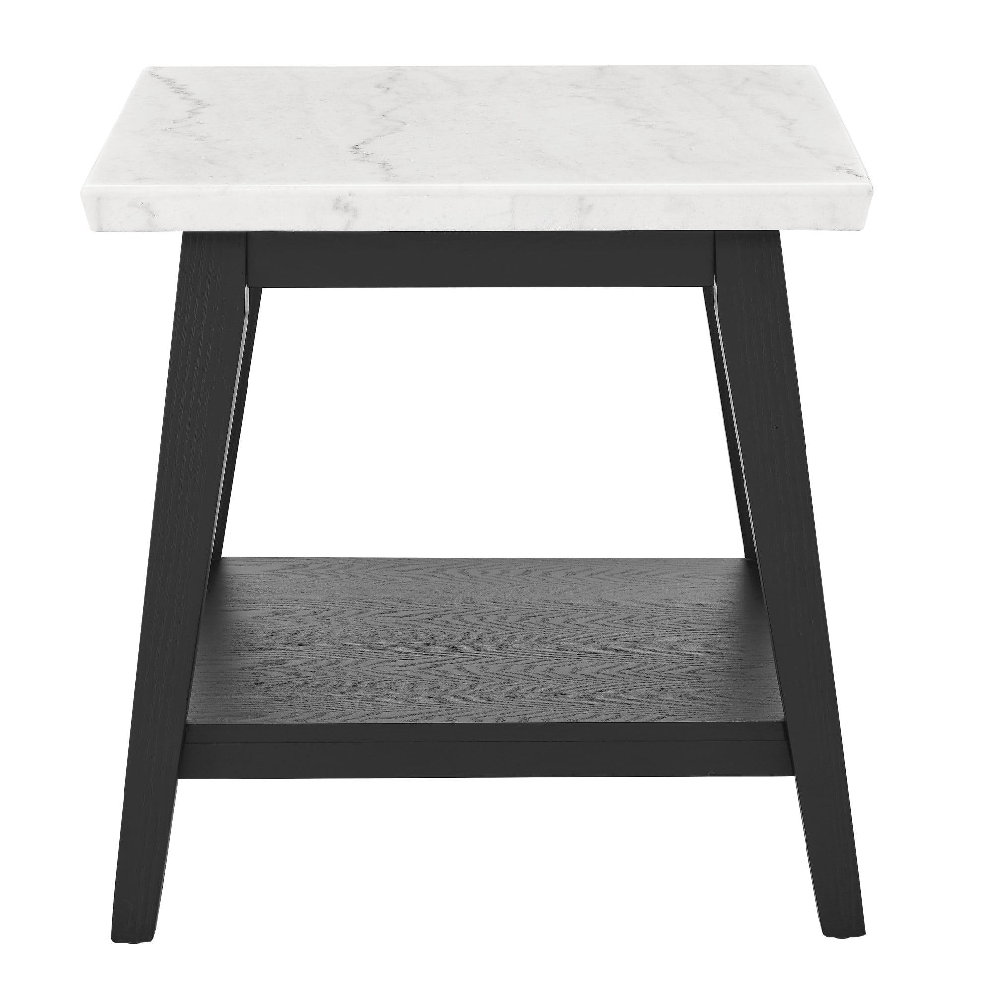 Vida White Marble Top 24" Square End Table with Black Base