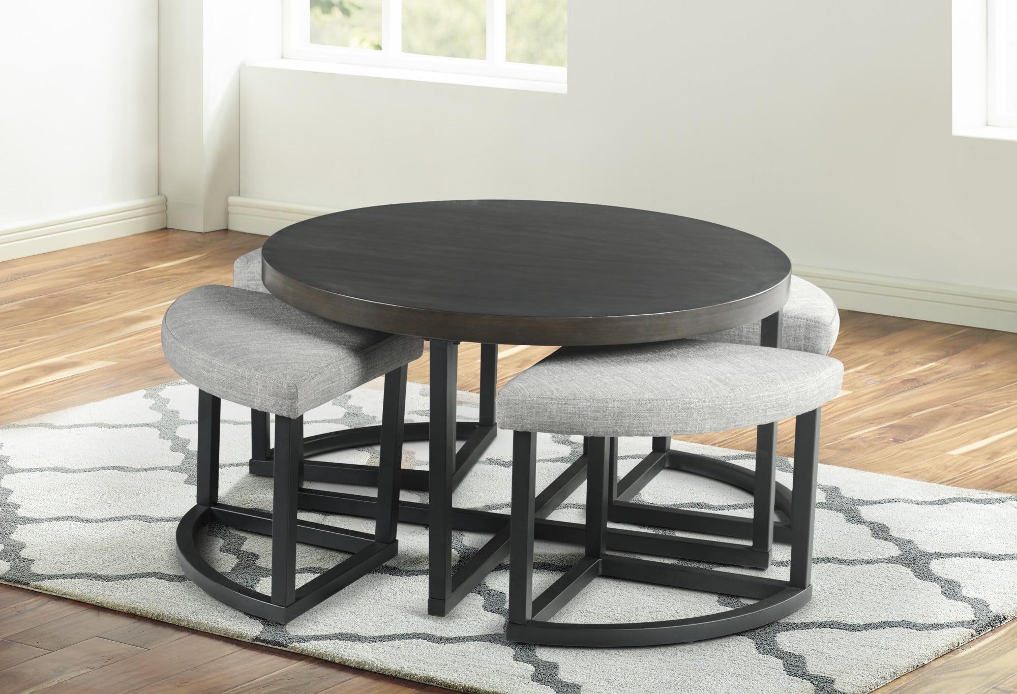 Yukon Dark Brown Wood Coffee Table with Stools