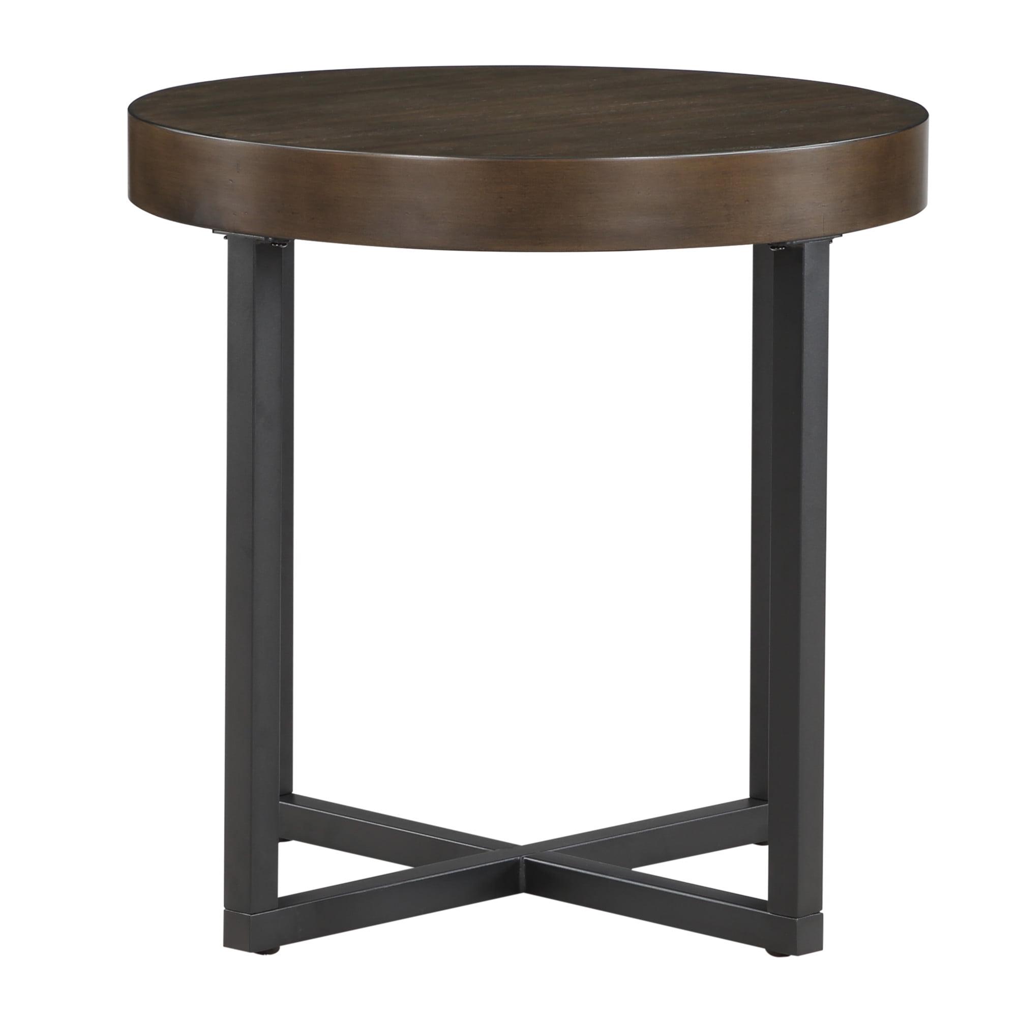 Yukon 24" Round Walnut Wood and Iron End Table