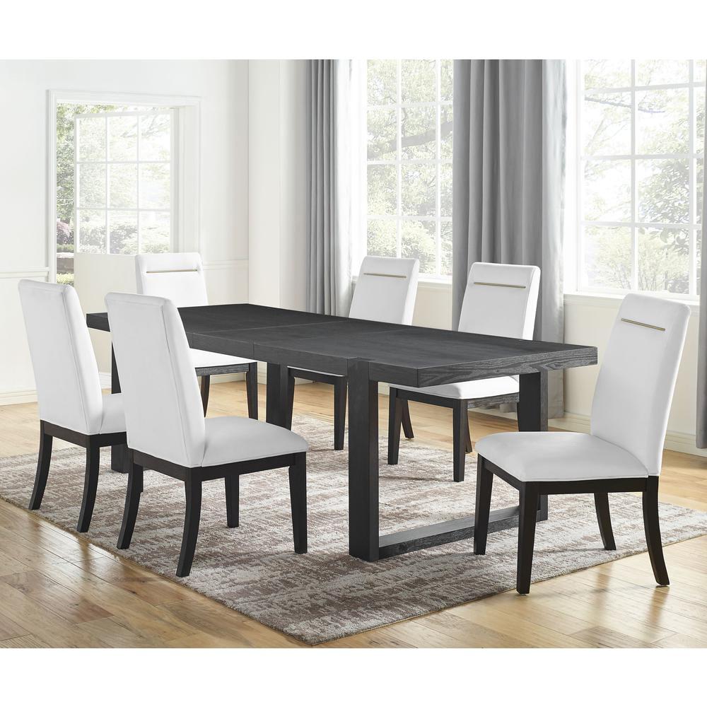 Charcoal and White 7-Piece Dining Set with Upholstered Chairs