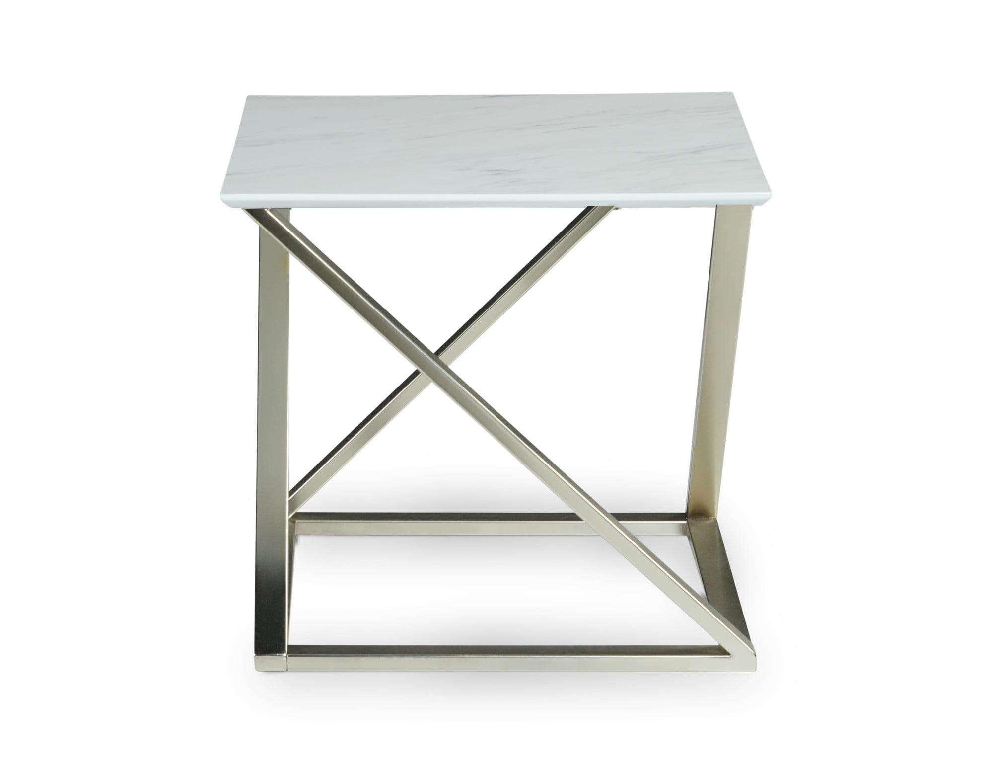 Zurich Square White Faux Marble and Metal End Table