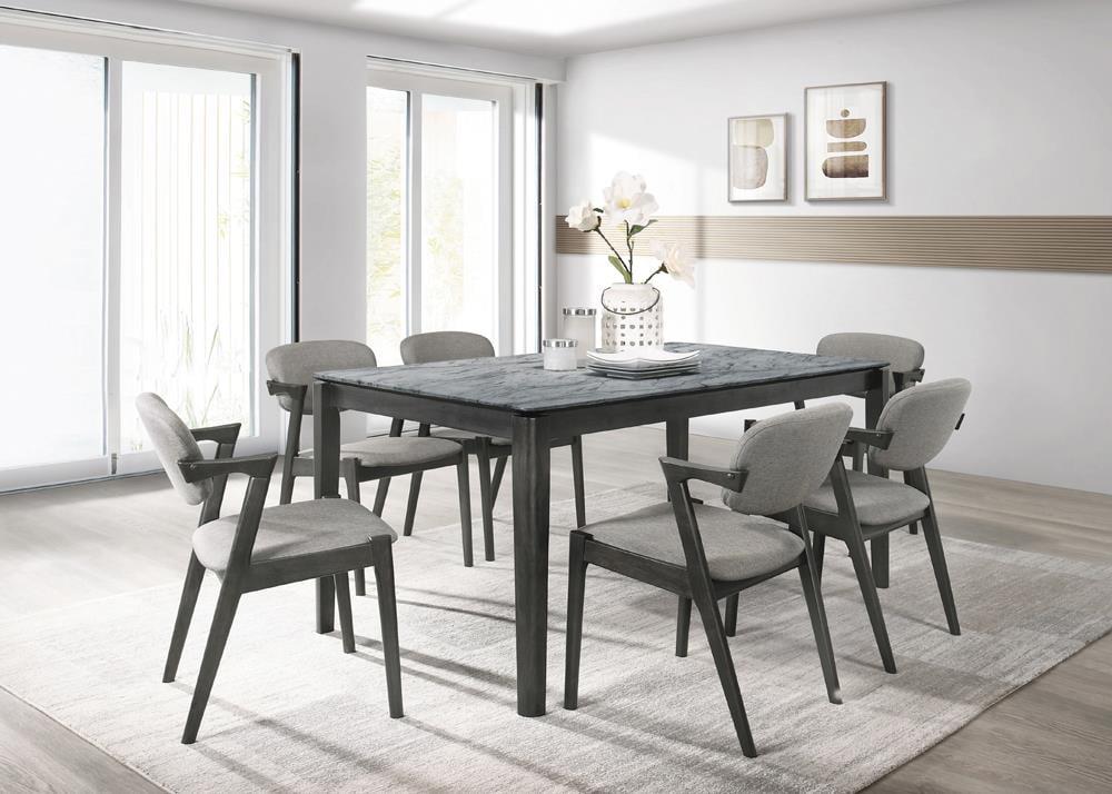 Gray Faux Marble Top 5-Piece Dining Set with Padded Chairs