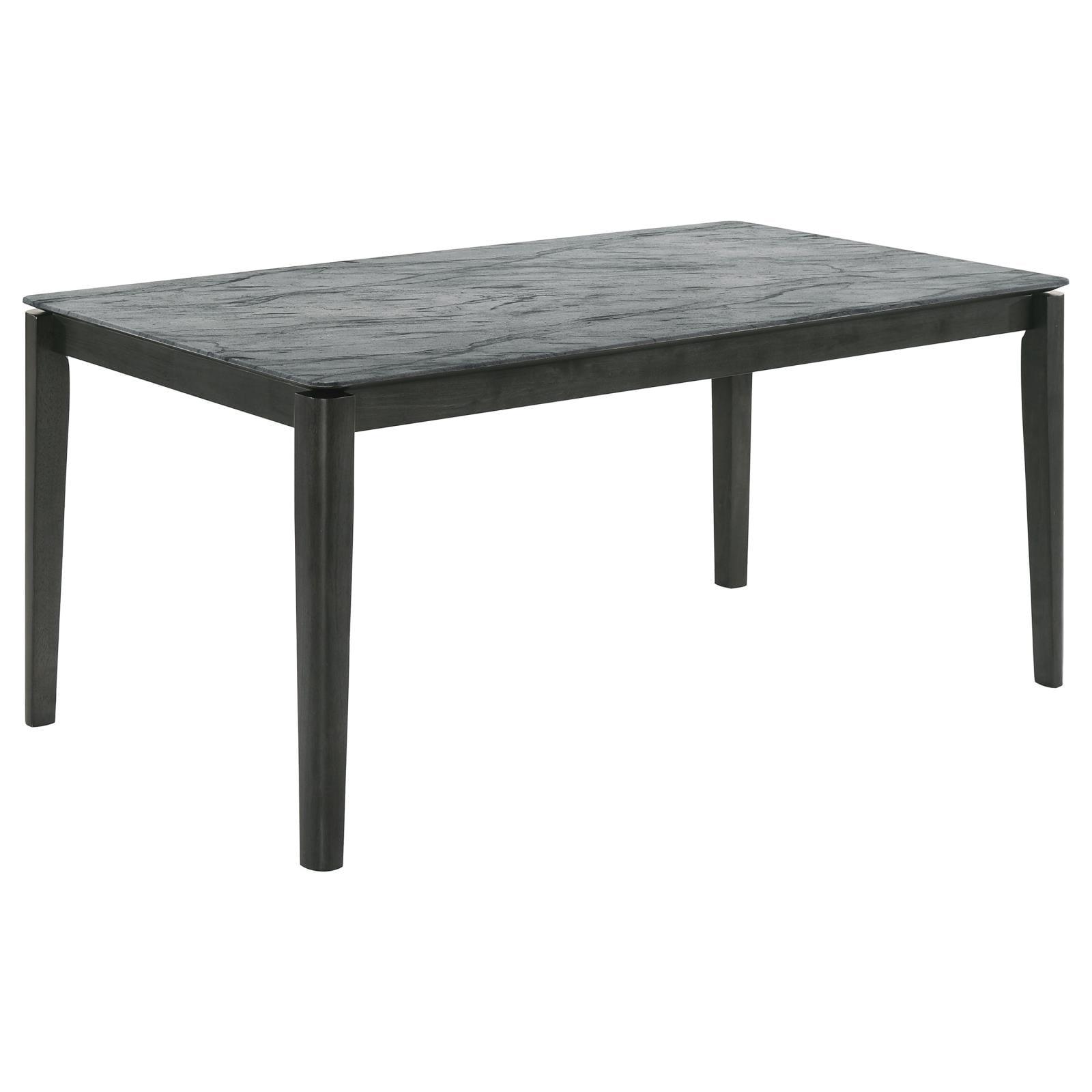 Gray Faux Marble Top Rectangular Dining Table with Wood Legs