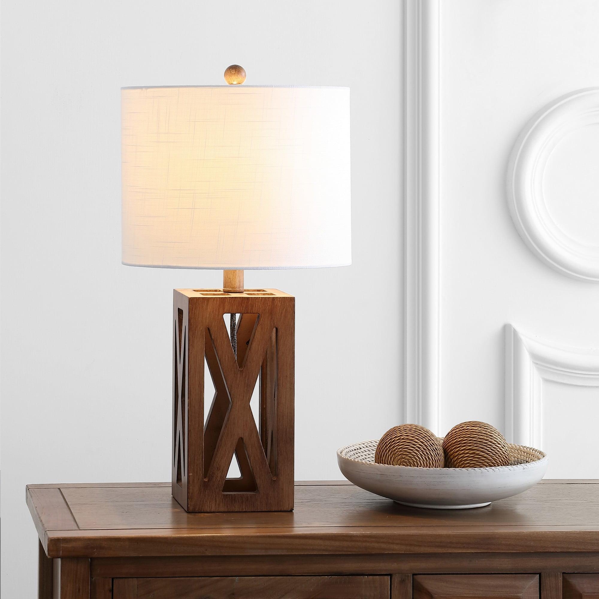 Stewart Rustic 21.5" Brown Wood Table Lamp with White Linen Shade