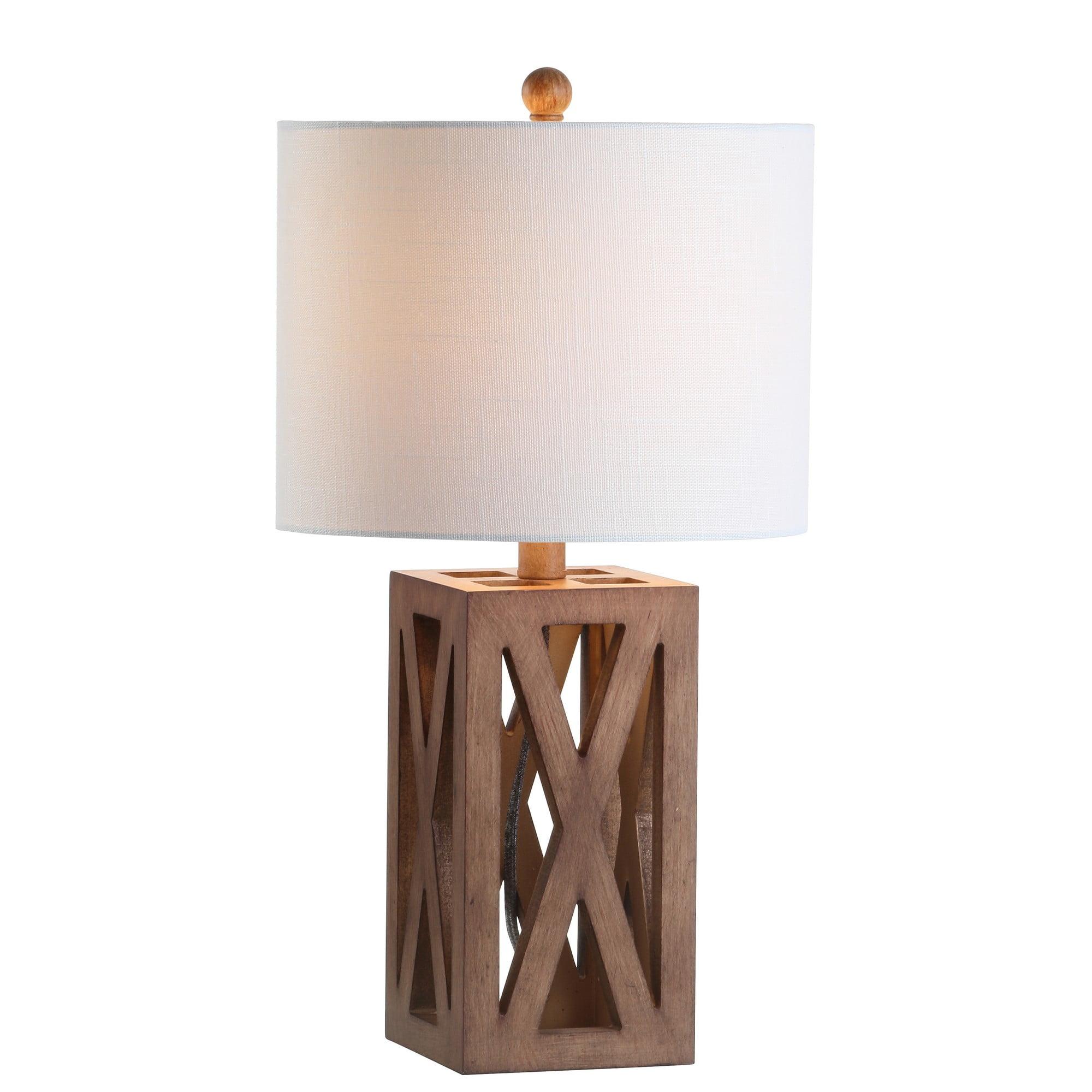 Stewart Rustic 21.5" Brown Wood Table Lamp with White Linen Shade