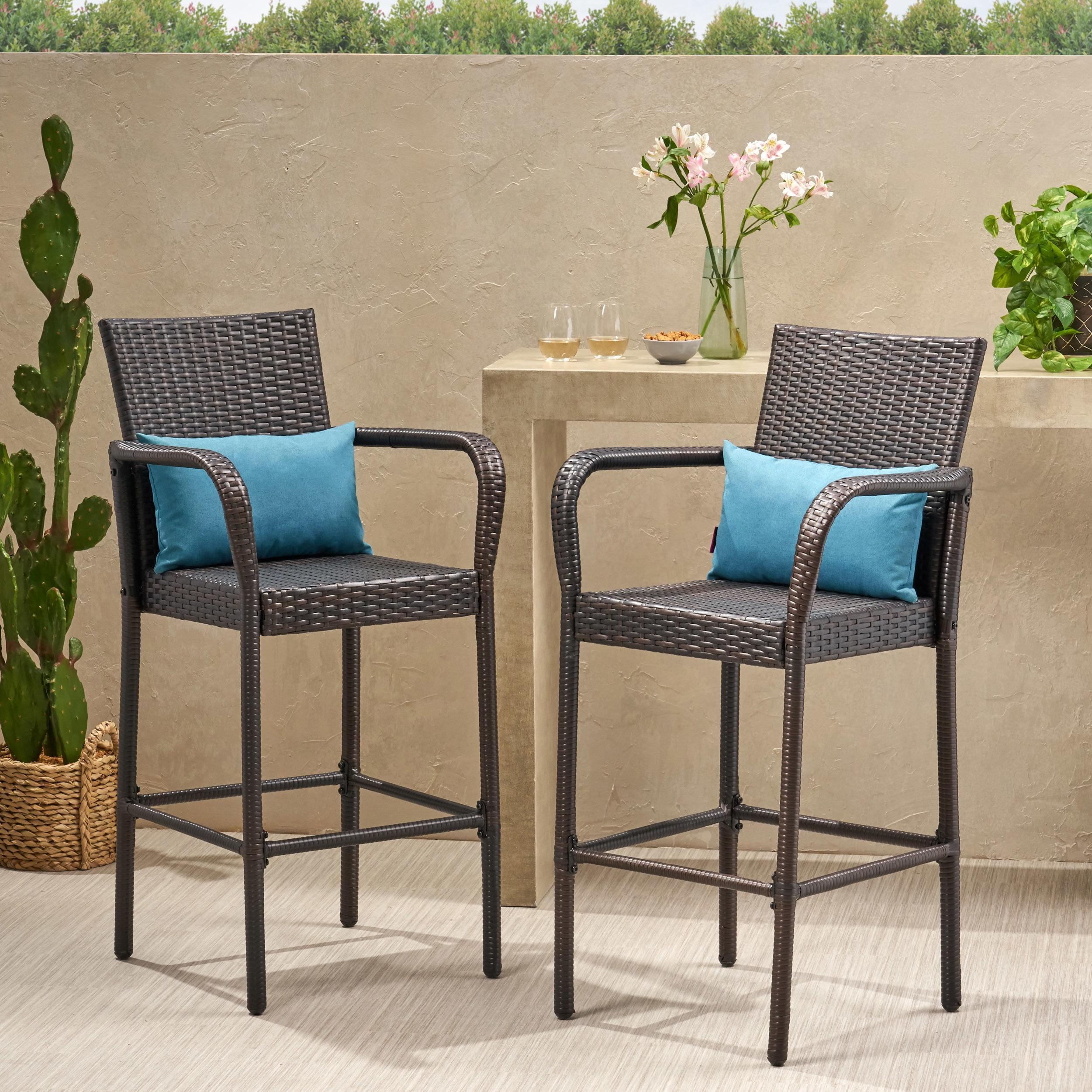 Stewart 30-Inch Brown Wicker Outdoor Barstools, Set of 2