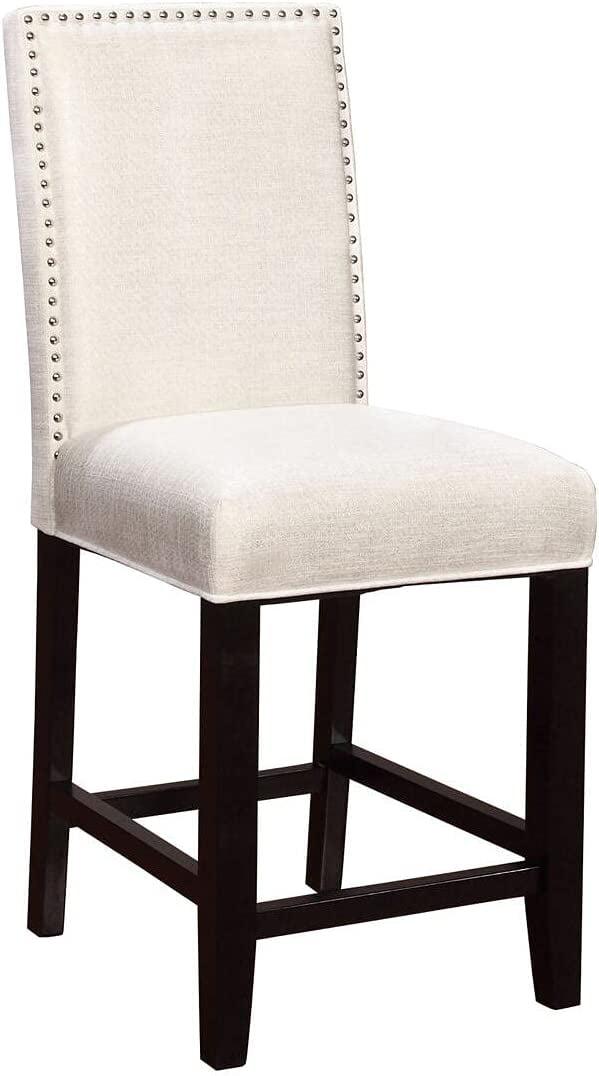 Stewart 24" White Upholstered Counter Stool with Nailhead Trim