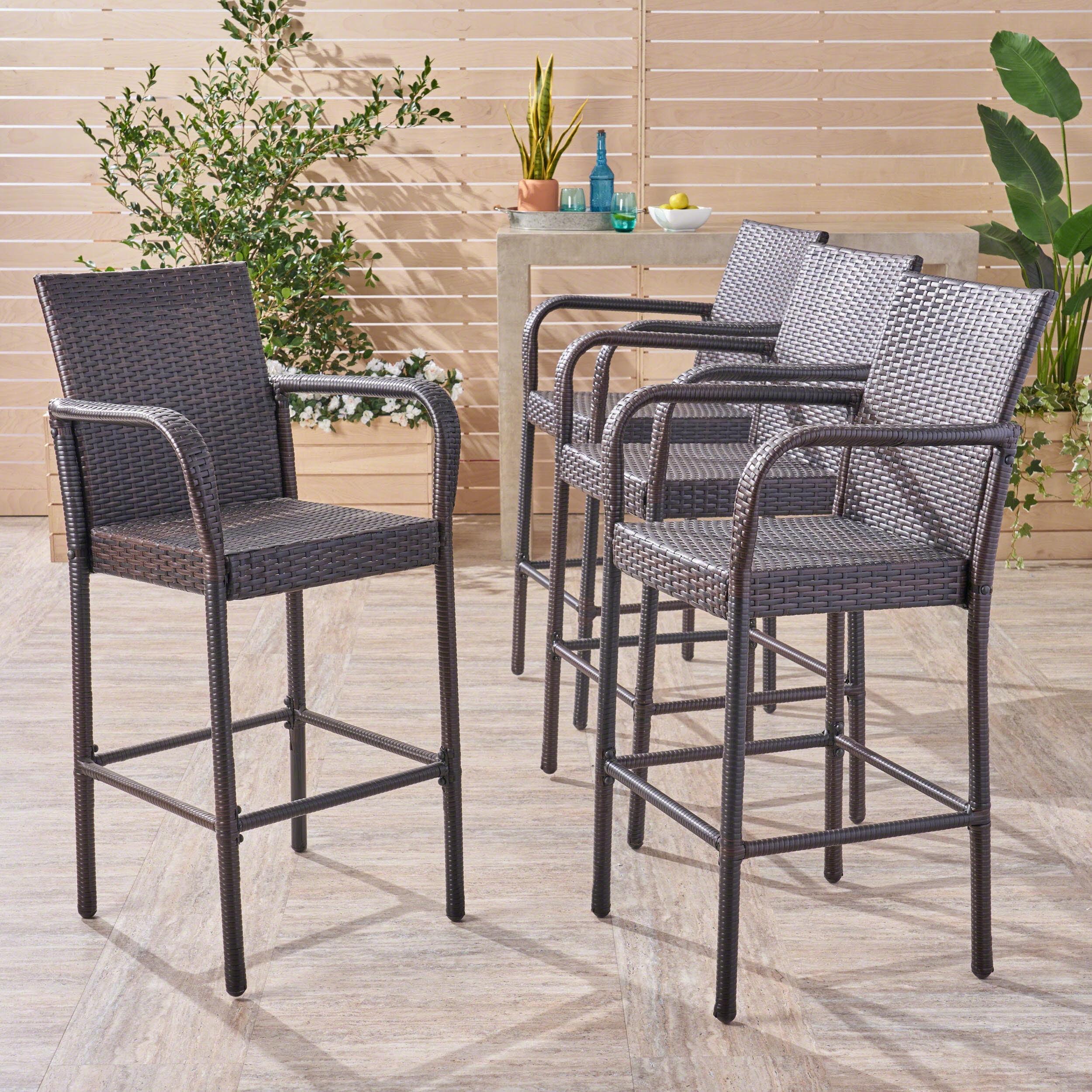 Delfina 4pk Wicker Barstool - Brown - Christopher Knight Home: UV & Weather-Resistant, Powder-Coated Frame