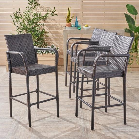 Delfina 4pk Wicker Barstool - Brown - Christopher Knight Home: UV & Weather-Resistant, Powder-Coated Frame