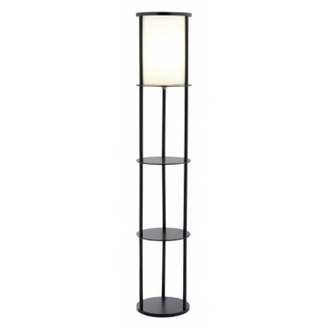 Adesso Stewart Round Shelf Floor Lamp, Black Painted MDF Shelves and Beech Wood Tubes