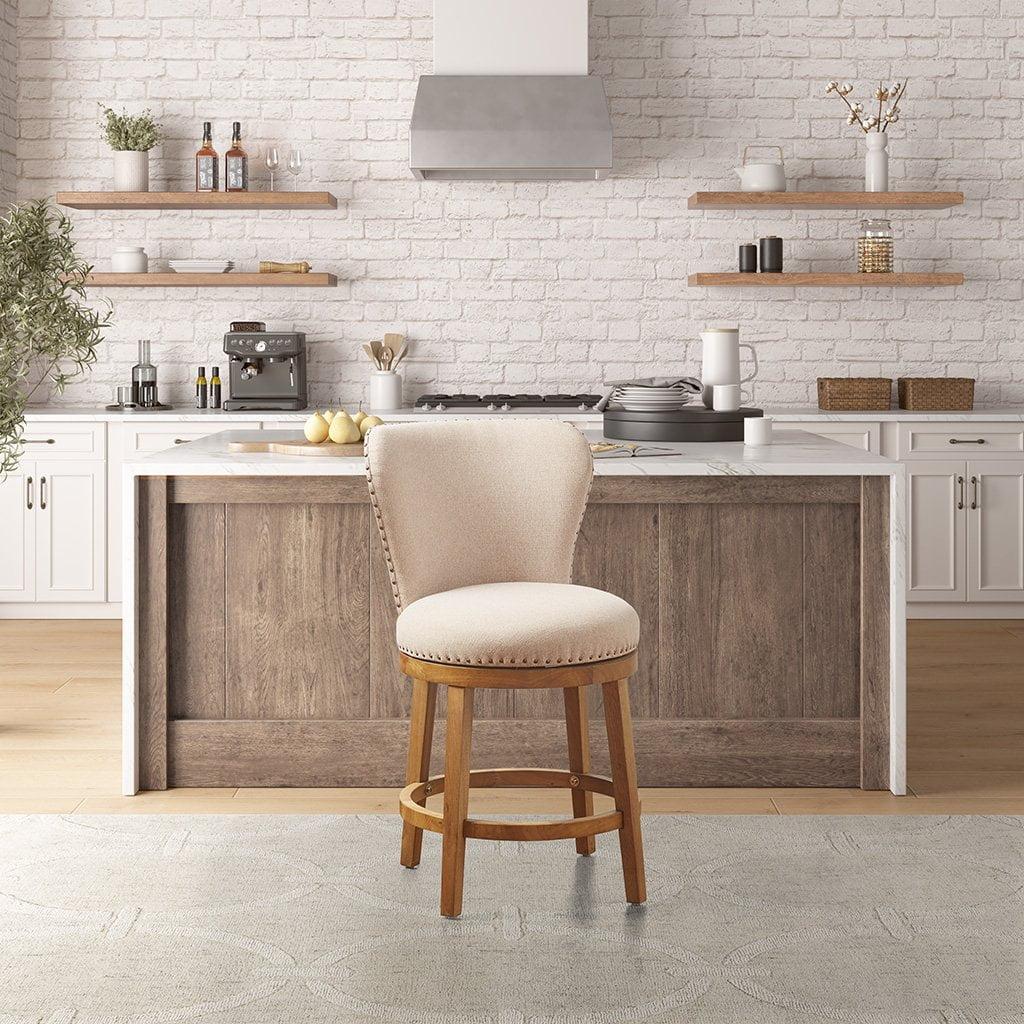 Stewart Light Wood and Cream Swivel Counter Stool