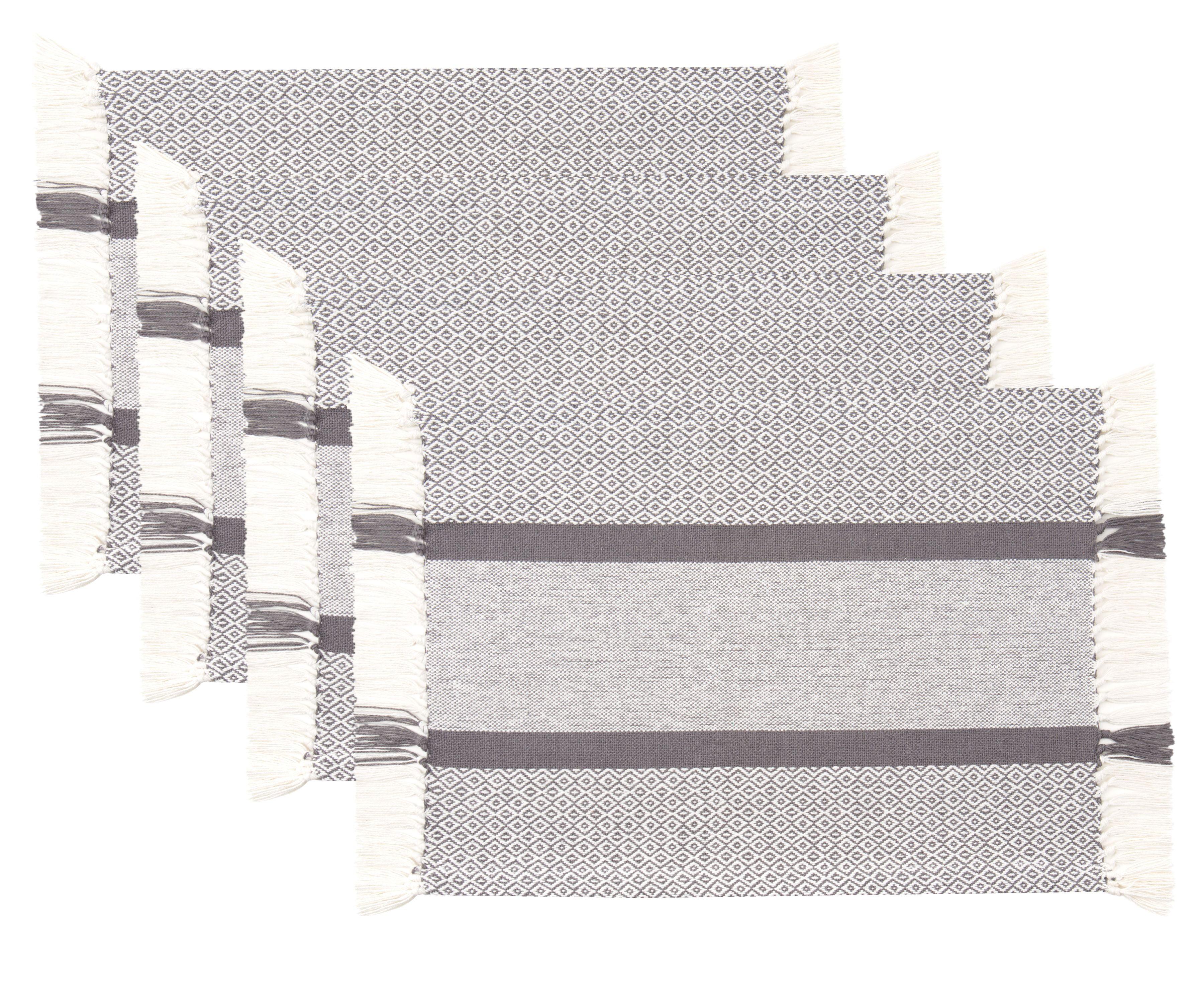 Gray Woven Cotton Boho Placemats Set of 4 with Fringe