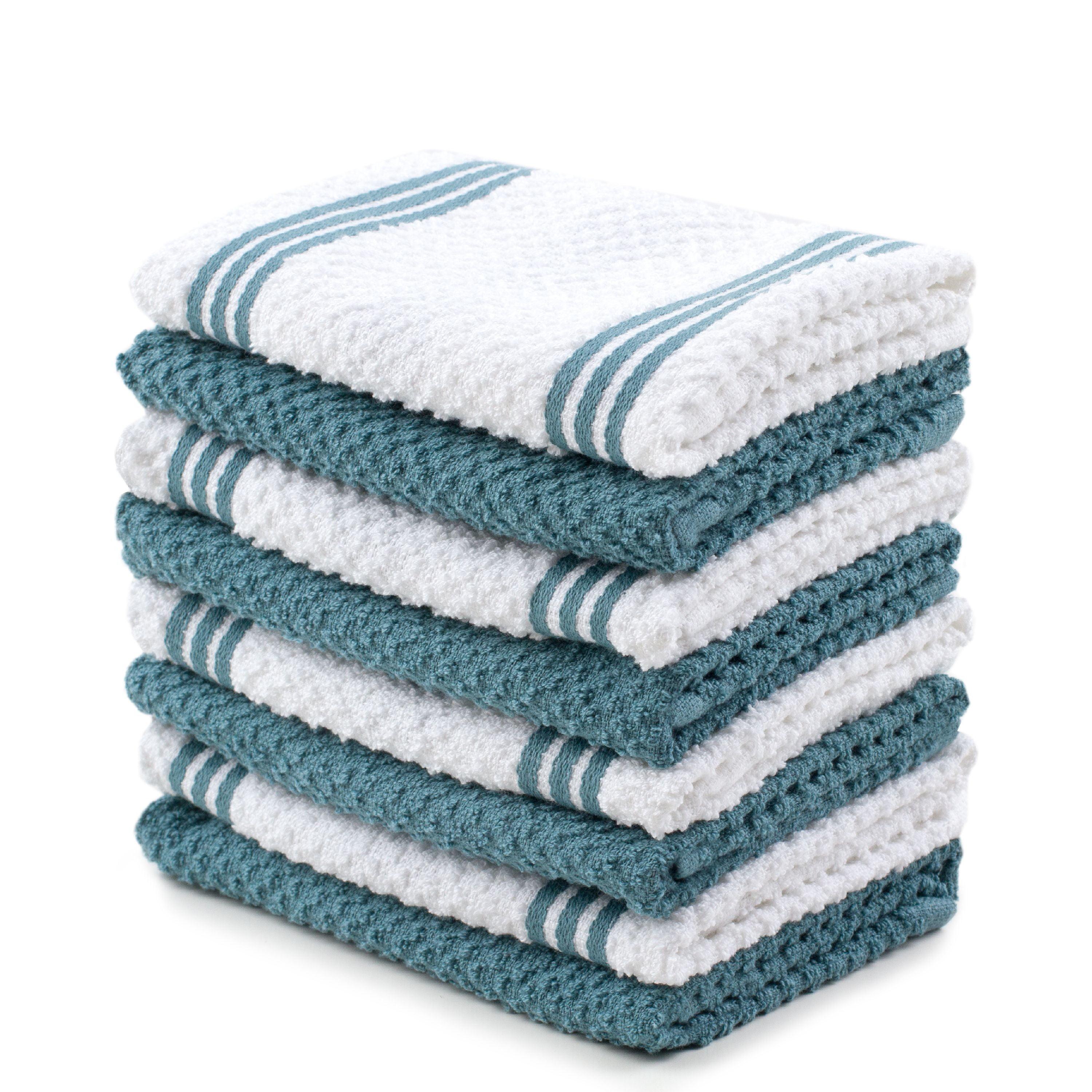 Blue and White Cotton Kitchen Dishcloths Set of 8