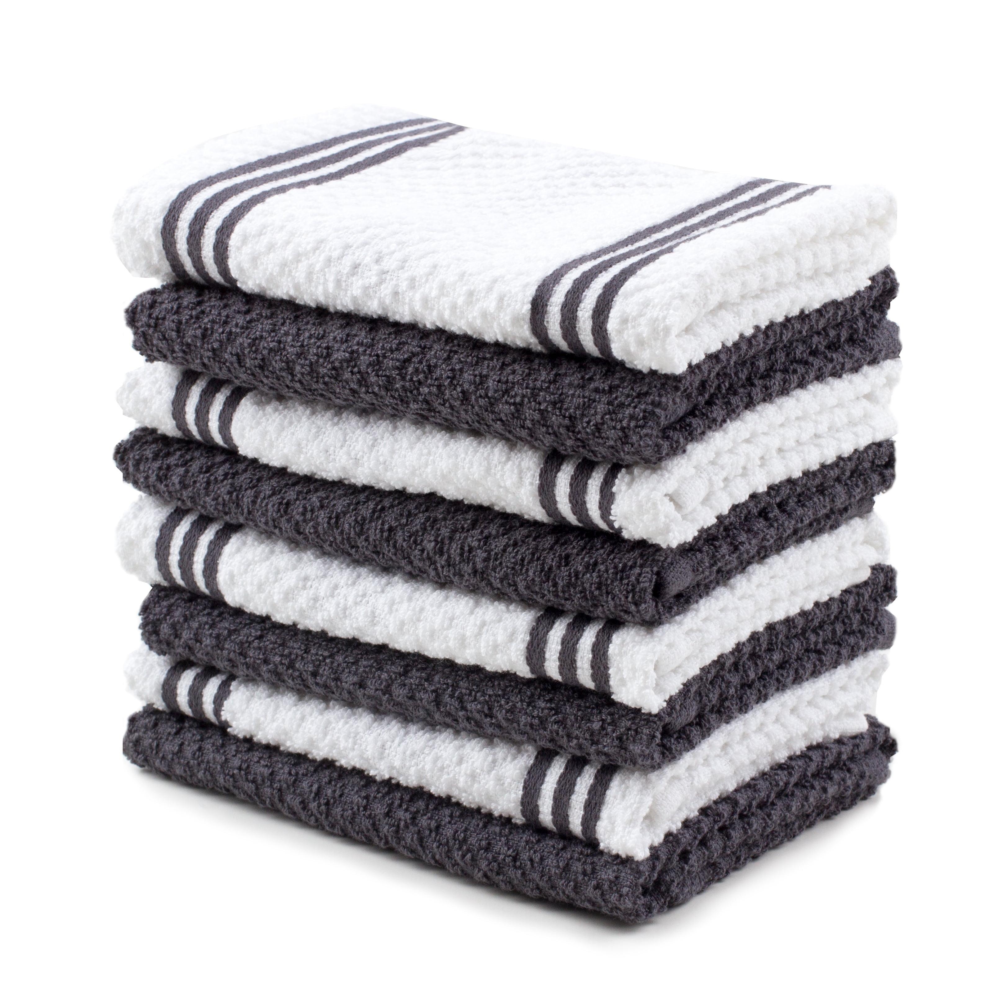 Gray and White Cotton Terry Kitchen Dishcloth Set of 8