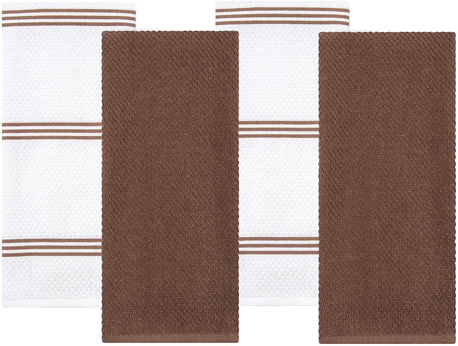 Sticky Toffee Kitchen Towels Dish Towels 100% Cotton, Set of 4, Brown and White Hand Towels, Tea Towels, Reusable Absorbent Cleaning Cloths, 28 in x 16 in