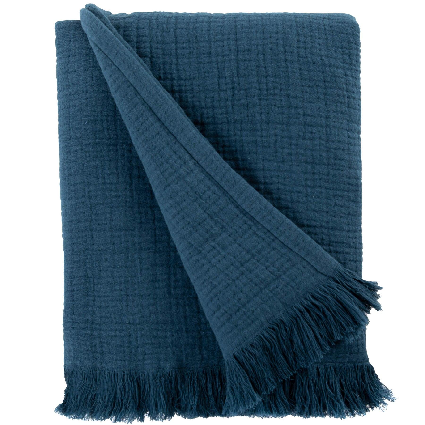 Sticky Toffee Muslin Throw Blanket for Adults, 100% Cotton, 60x50 in, Soft Lightweight and Breathable Throw for Couch, Blue