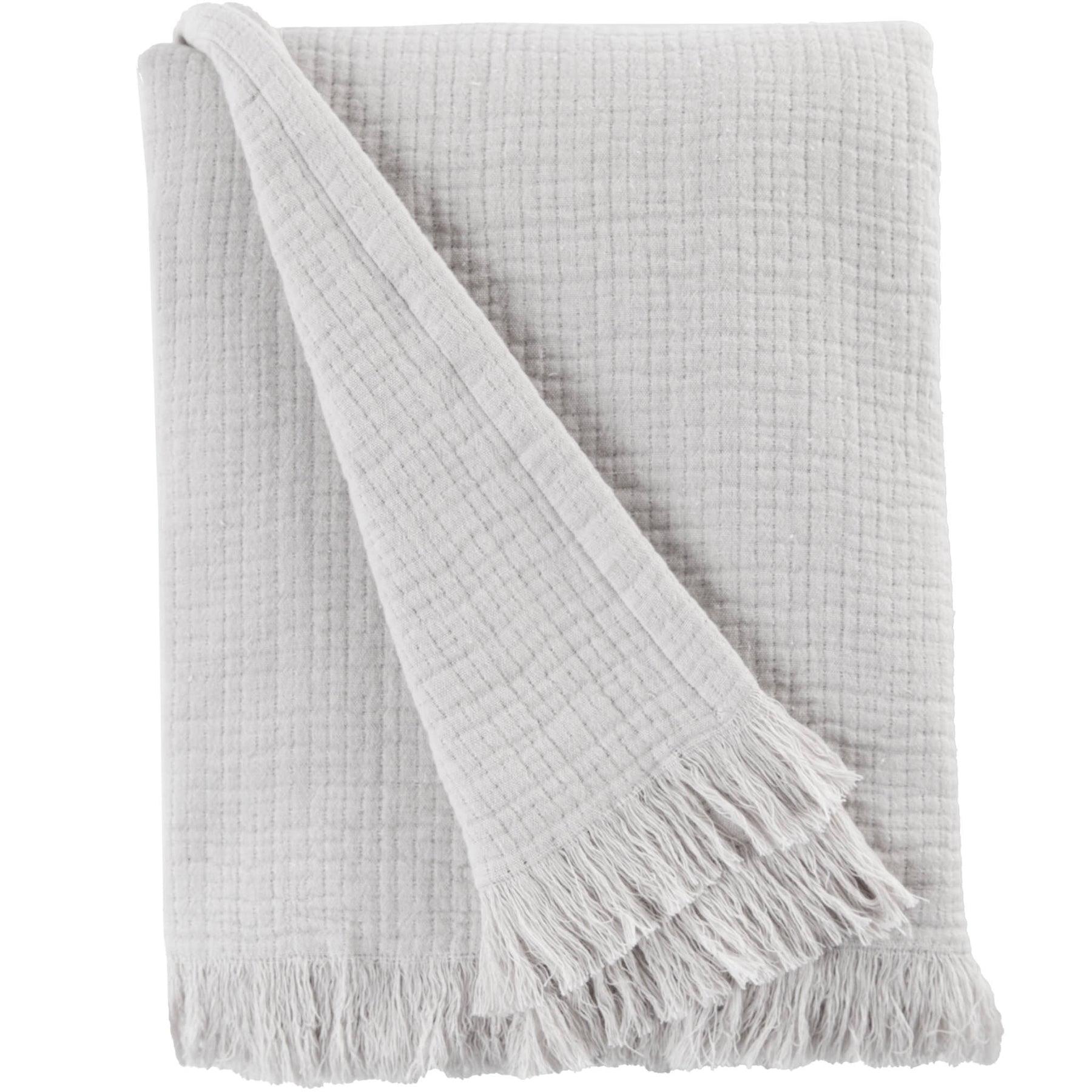 Gray Cotton Muslin Lightweight Throw Blanket with Fringe, 60x50 in