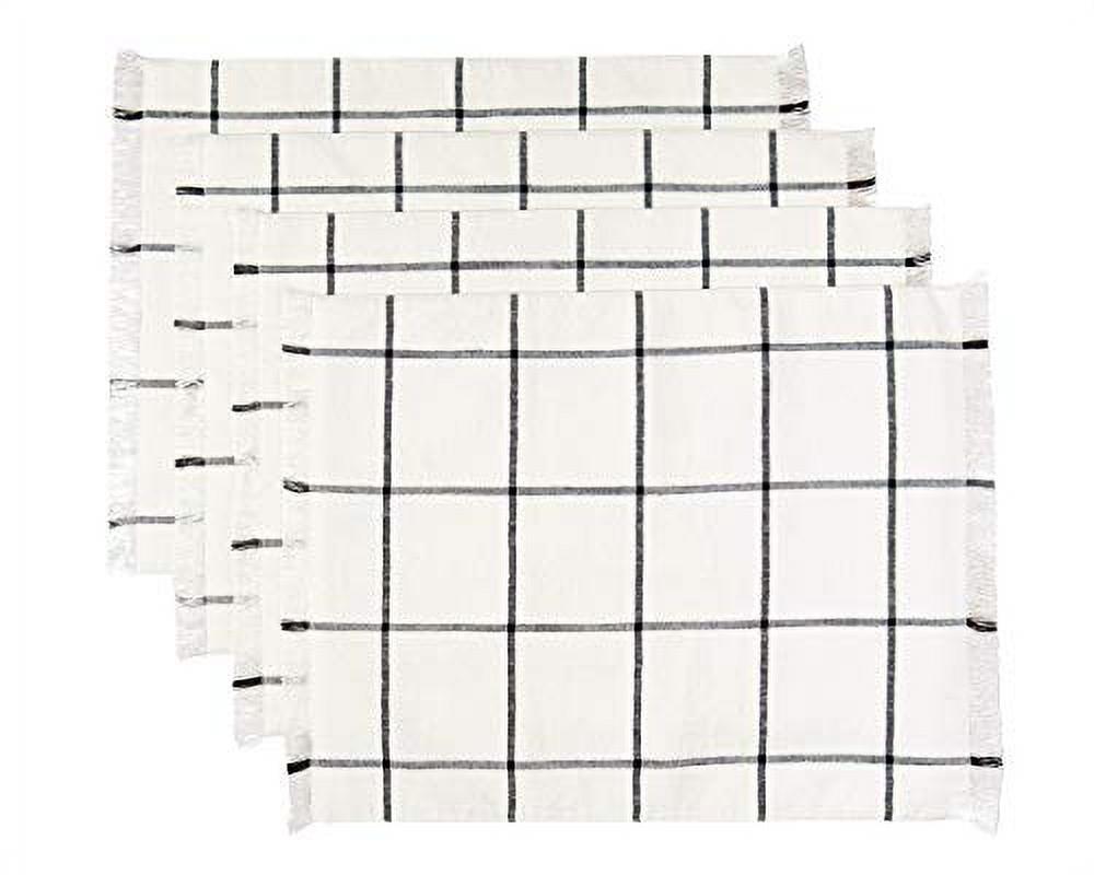 Sticky Toffee Placemats Set of 4, Woven Cotton Cloth Placemat Set, 14x19 in, Cream Farmhouse Plaid Place Mats for Kitchen or Dining Table