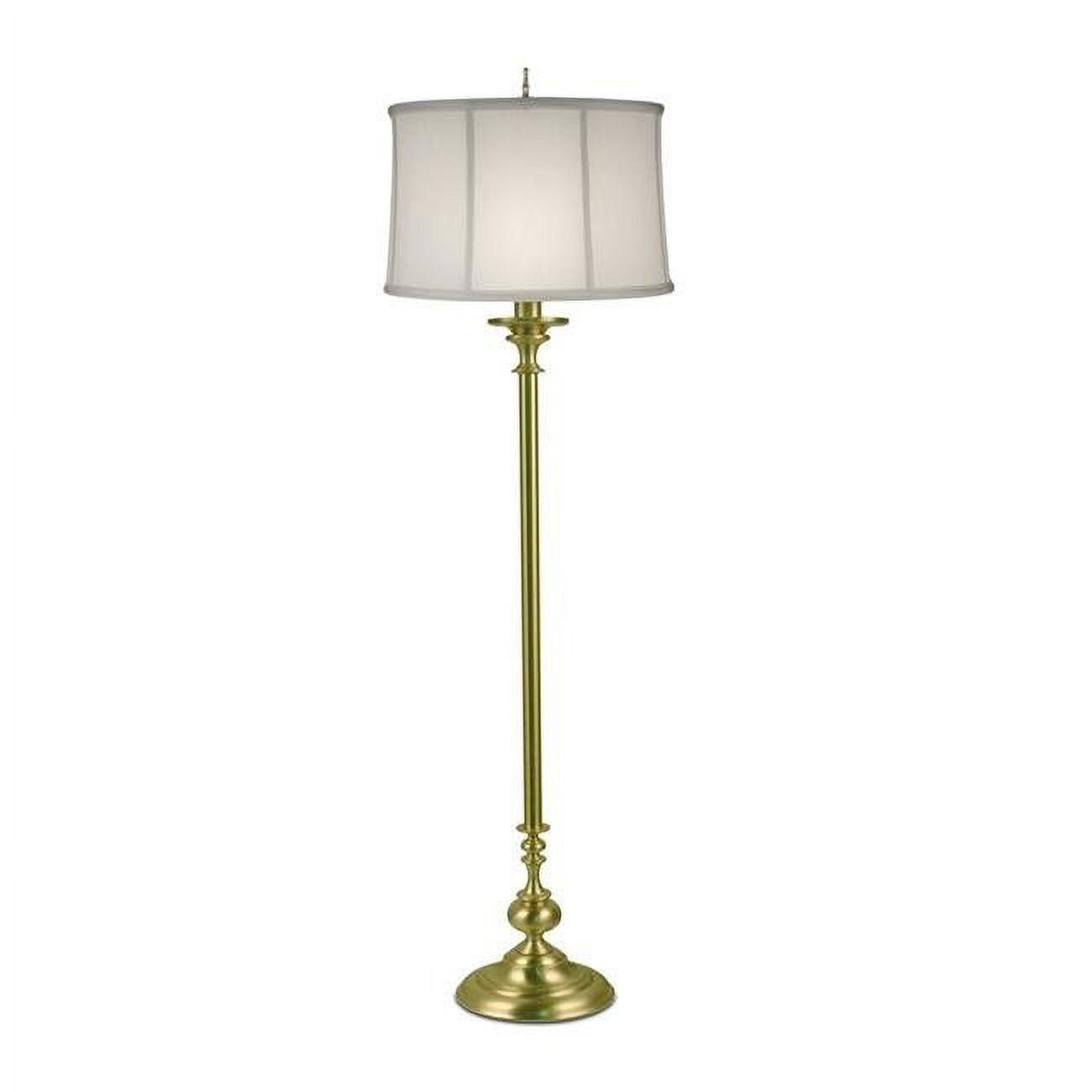 63" Satin Brass Floor Lamp with Off-White Shade