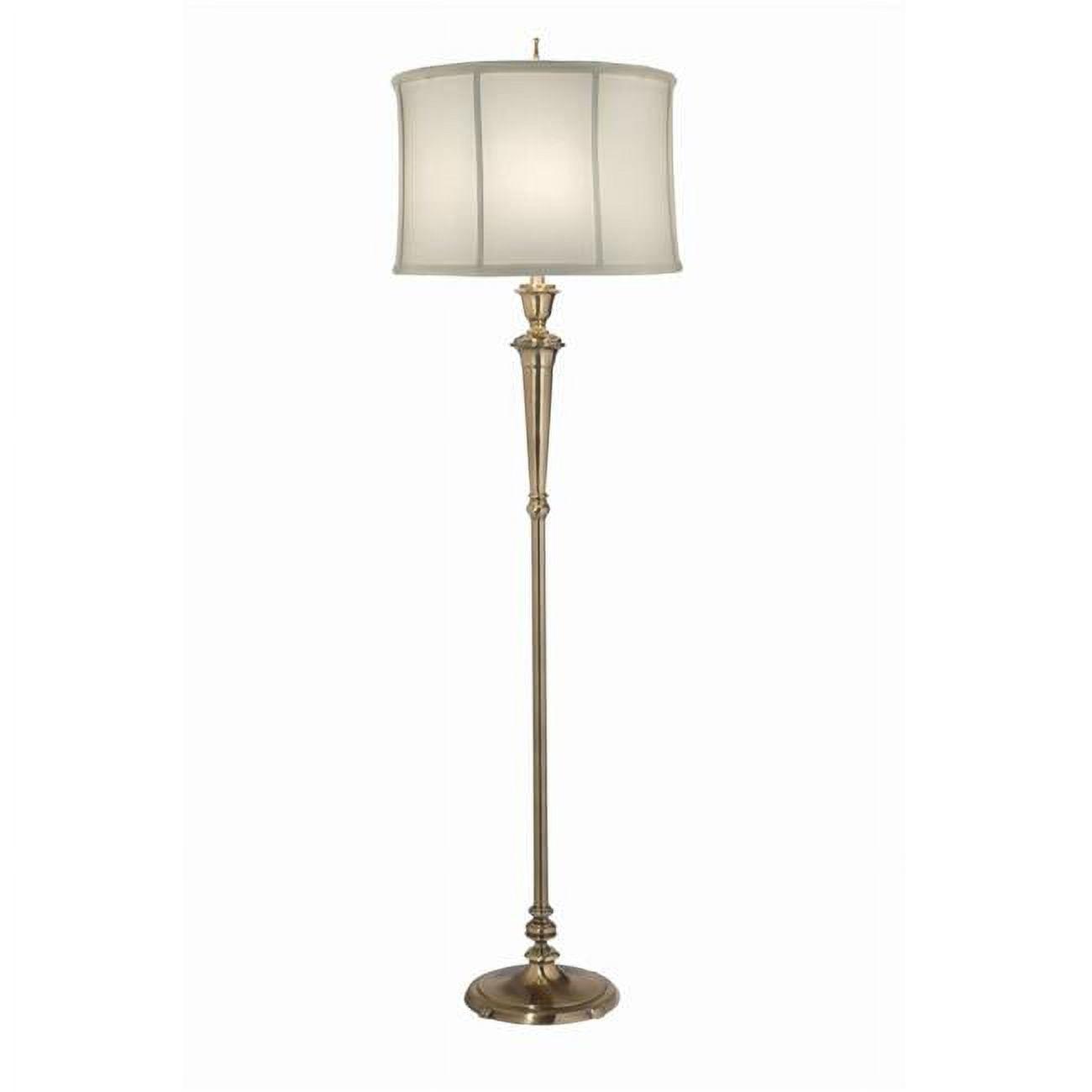 Burnished Brass Adjustable Swing Arm Floor Lamp with Off White Shade