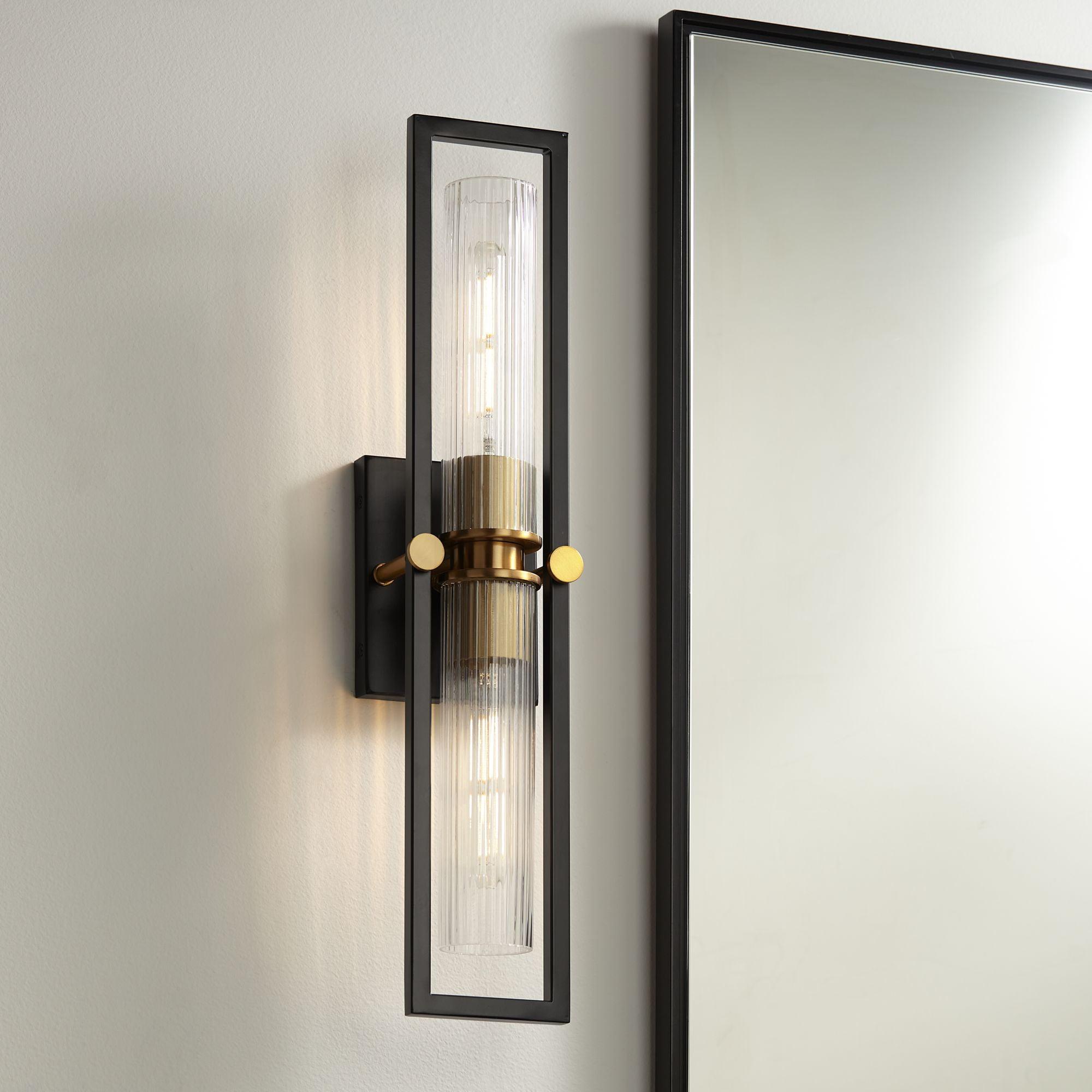 Black and Brass 34" Glass Shade Wall Sconce