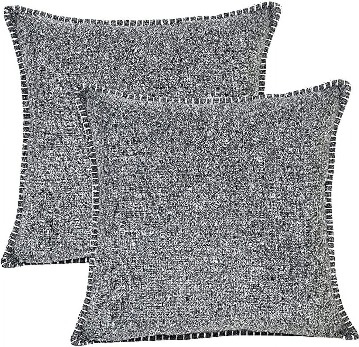 Soft Chenille Throw Pillow Covers With Stitched Edge (Set of 2)