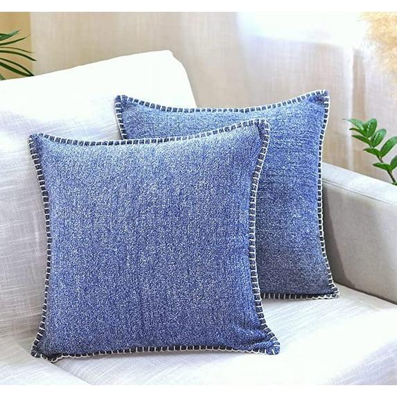 Oveesha Soft Chenille Throw Pillow Covers With Stitched Edge (Set of 2)