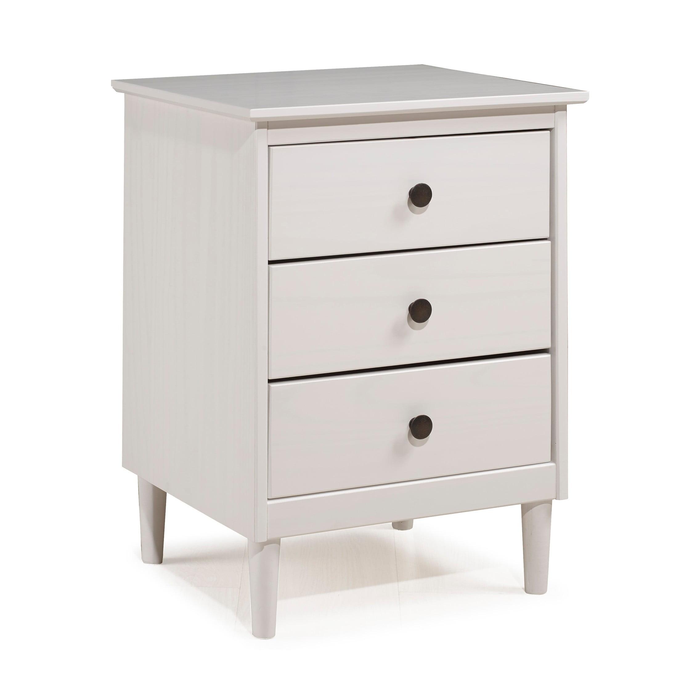 Modern White Painted 3-Drawer Solid Pine Nightstand