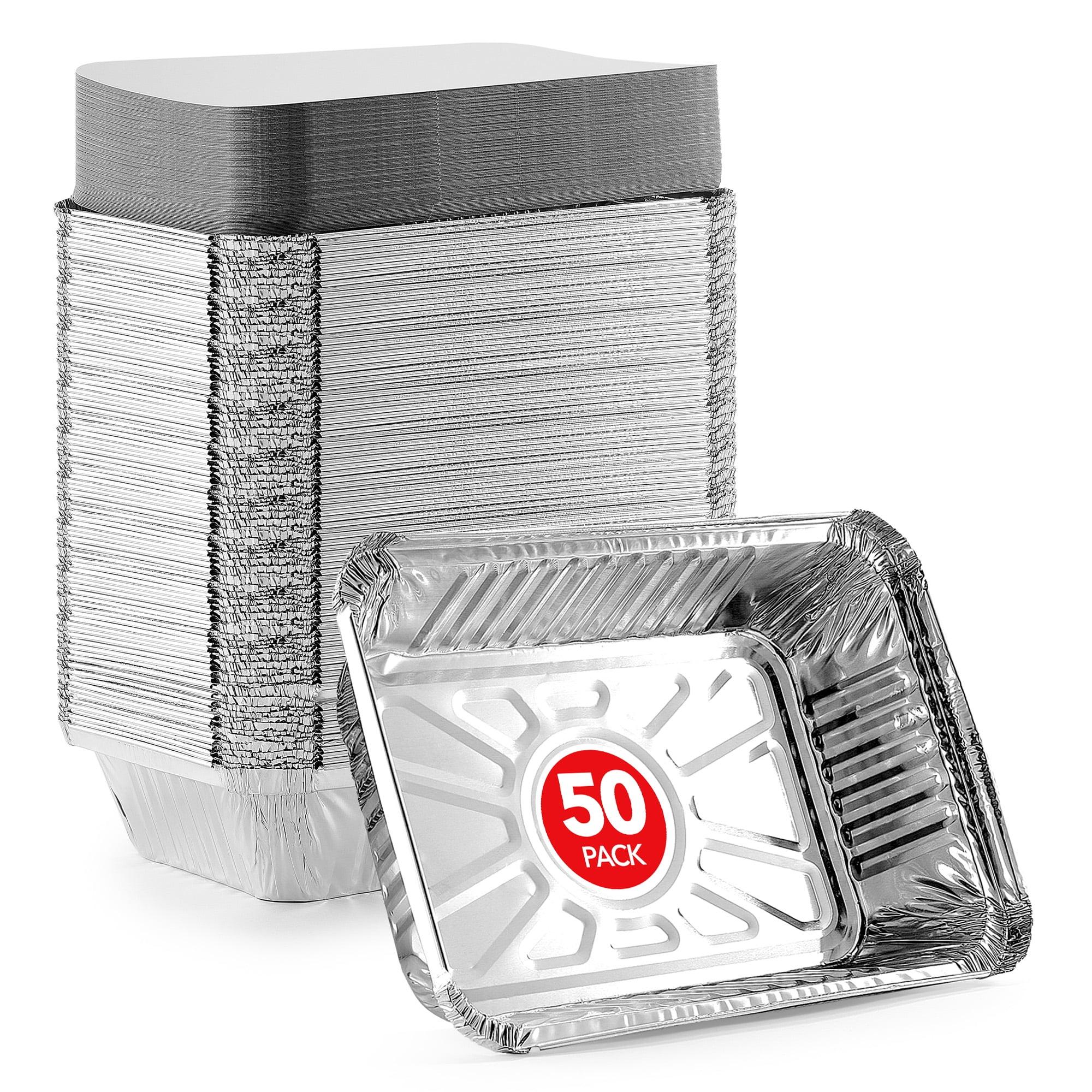 Stock Your Home Aluminum Pans with Lids (50-Pack) - 2 Lb Disposable Foil Takeout Containers